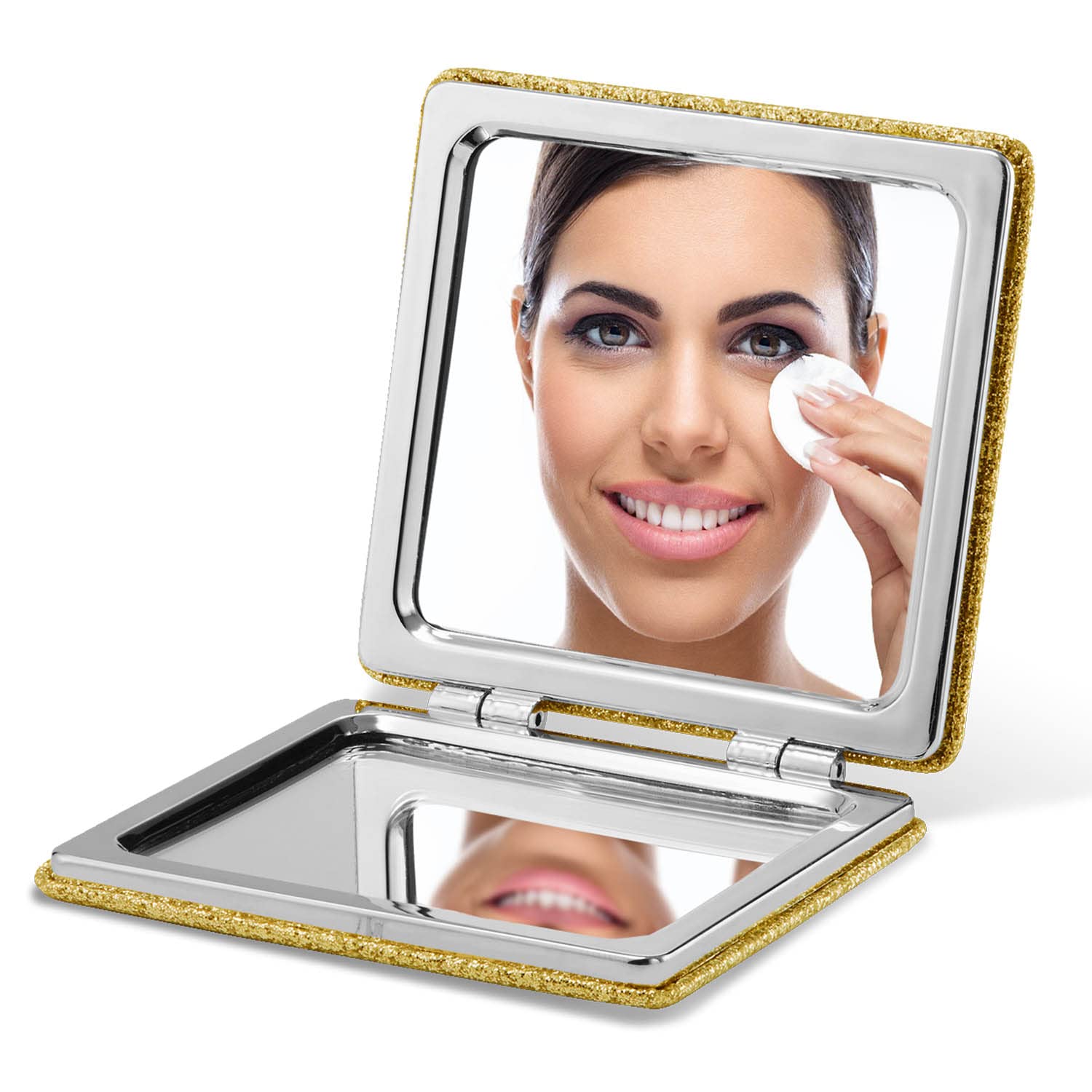 OMIRO Glitter PU Compact Mirror with 1X/3X Magnification - Ultra Portable Gold Makeup Mirror for Purse, Travel & Touch-Ups | Perfect for Home, Office & On-the-Go Beauty Essentials