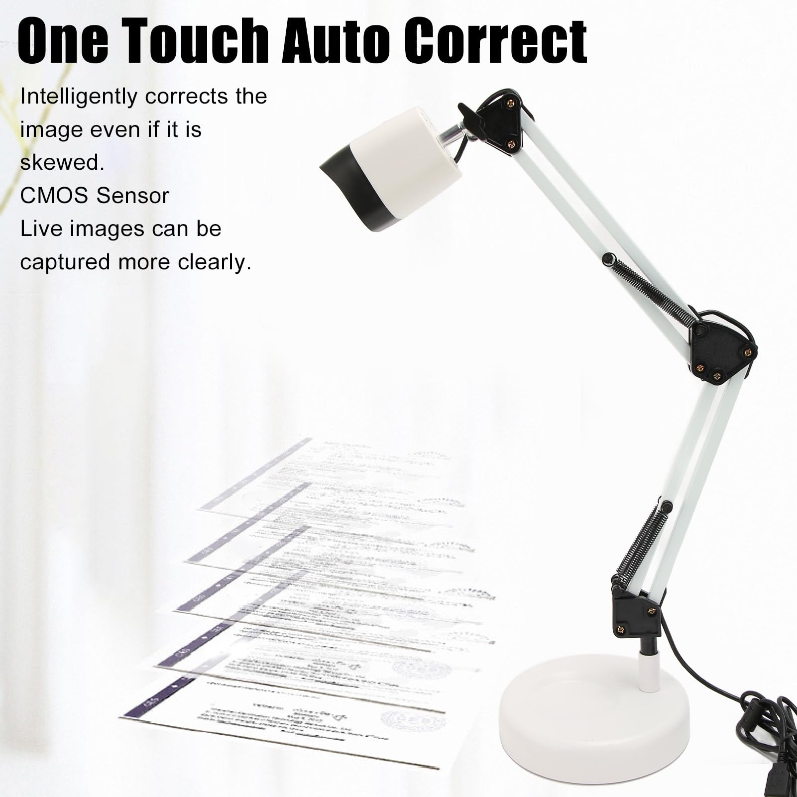 Professional Document Camera with Built-in USB Cable & LED Light - 3264x2448 High Resolution Book Scanner for Office, Online Teaching, Remote Work, and Video Conferencing