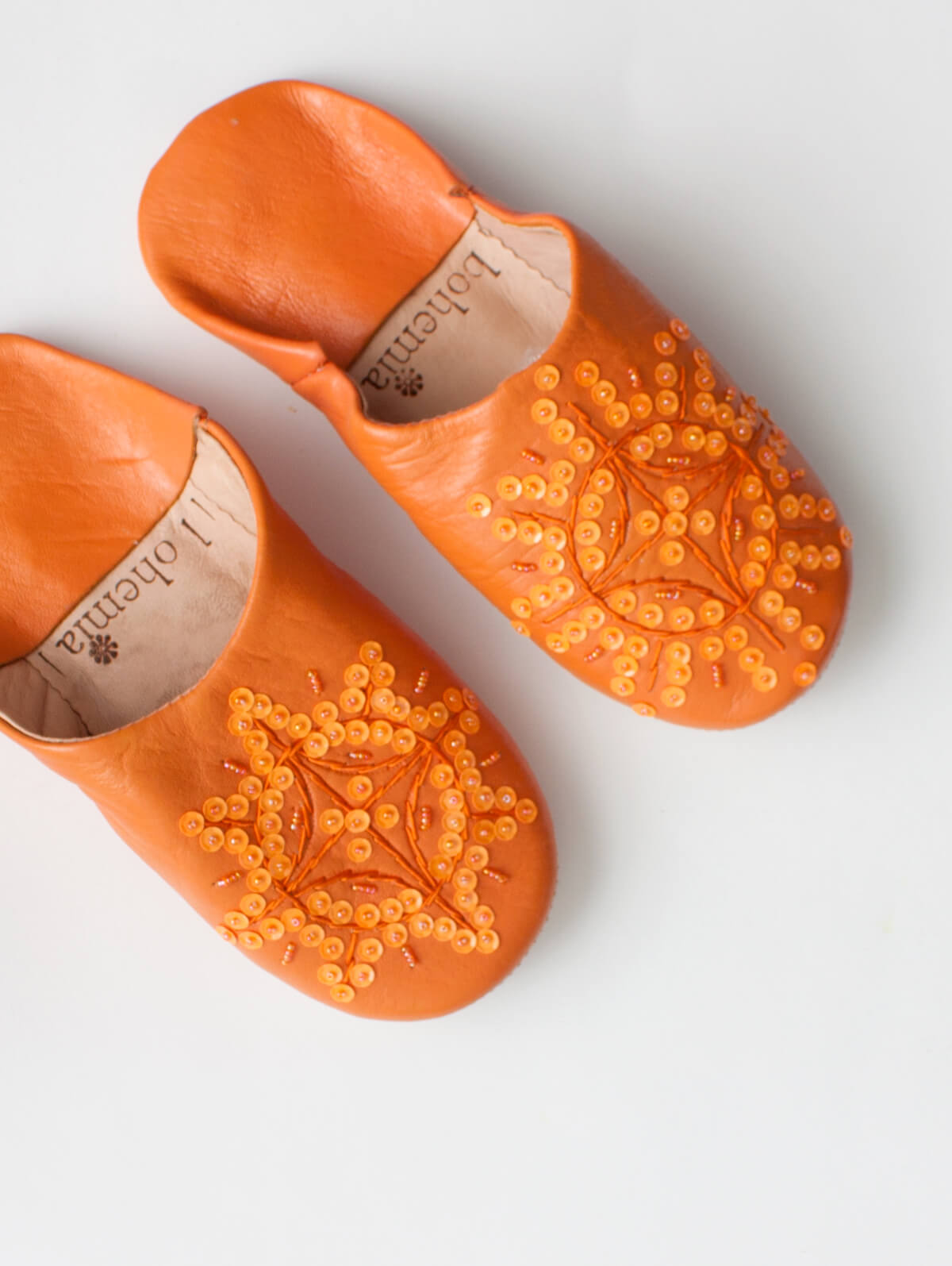 Stylish Moroccan Babouche Sequin Slippers in Vibrant Orange | Comfortable & Fashionable House Shoes for Women | Perfect for Home, Lounge & Boho Chic Outfits