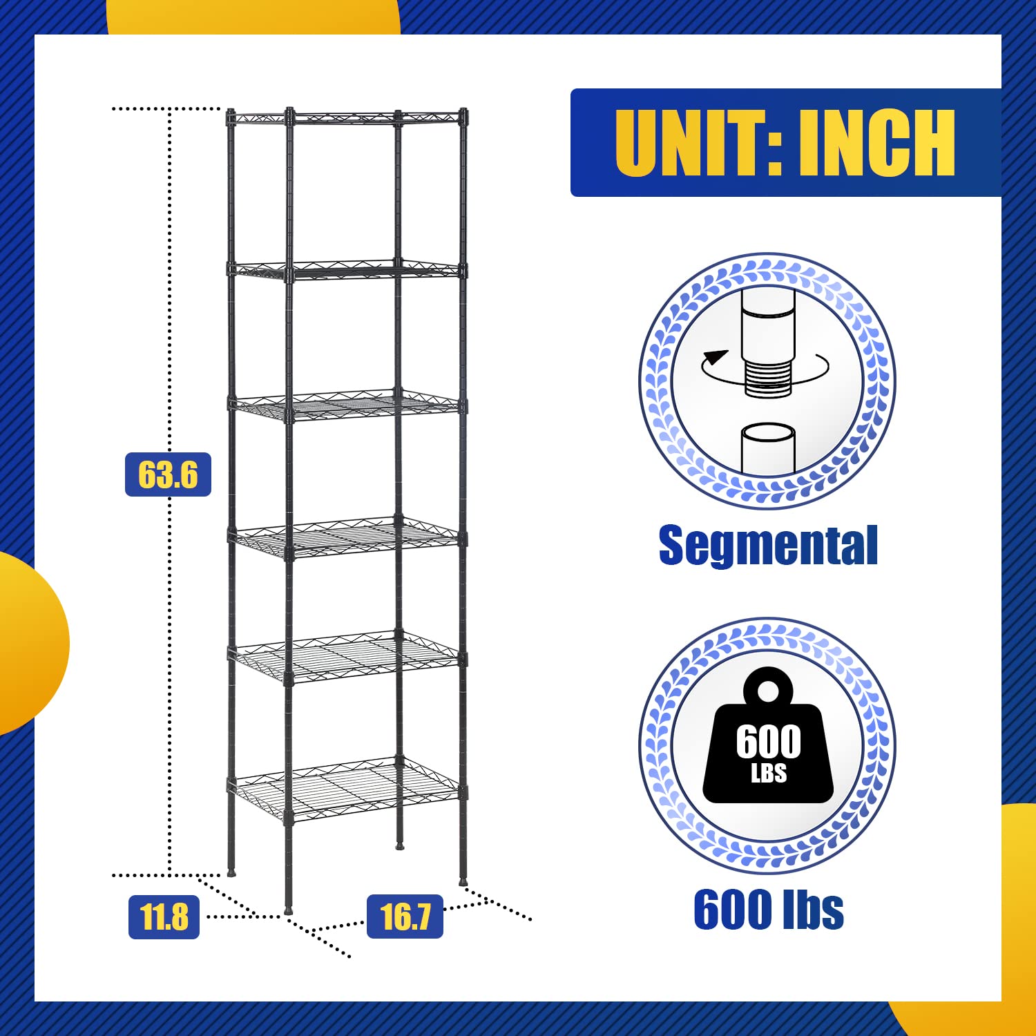 Adjustable NSF-Certified Heavy Duty Metal Wire Shelving Unit - 16.7