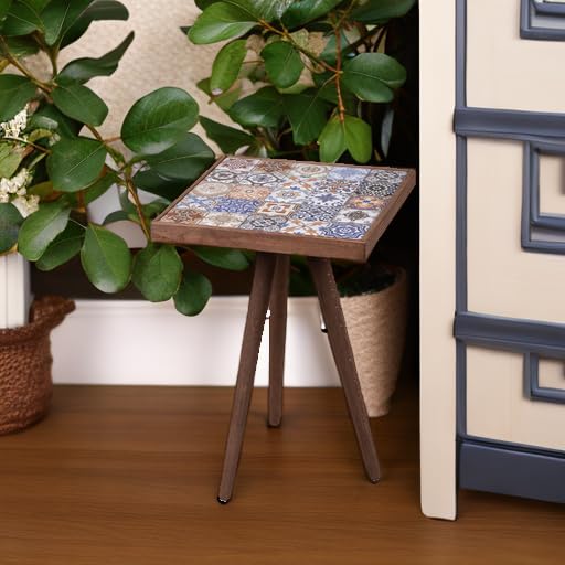 Comfyt Side Table - Solid Wood Coffee Table with Mexican Tile Top, Ceramic End Table for Living Room, Bedroom & Home Decor | Nightstand, Bedside Table & Accent Table for Modern Homes