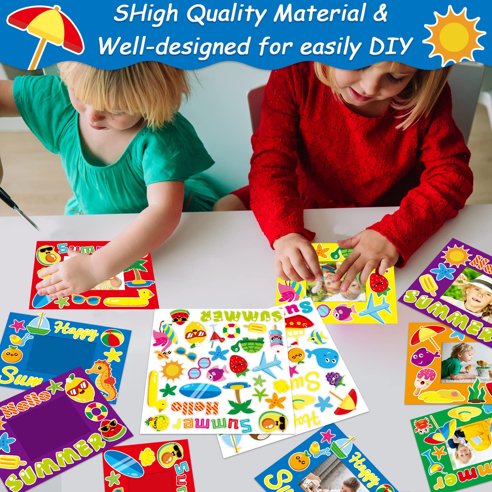 30 Pcs Summer Craft Kits for Kids - DIY Paper Picture Frame Art Projects for Preschool, Kindergarten Classroom Activities - First Day of School, Summer Party Favors, Home Decor & Indoor Games