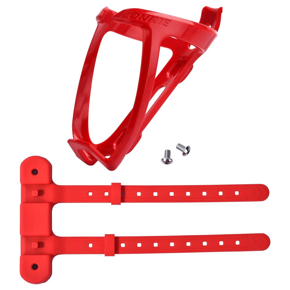 ZONKIE Bike Water Bottle Holder - Lightweight Plastic Bicycle Bottle Cage with Secure Mounting Base for Road & Mountain Bikes (Red) - Perfect for Cycling, Commuting & Outdoor Sports