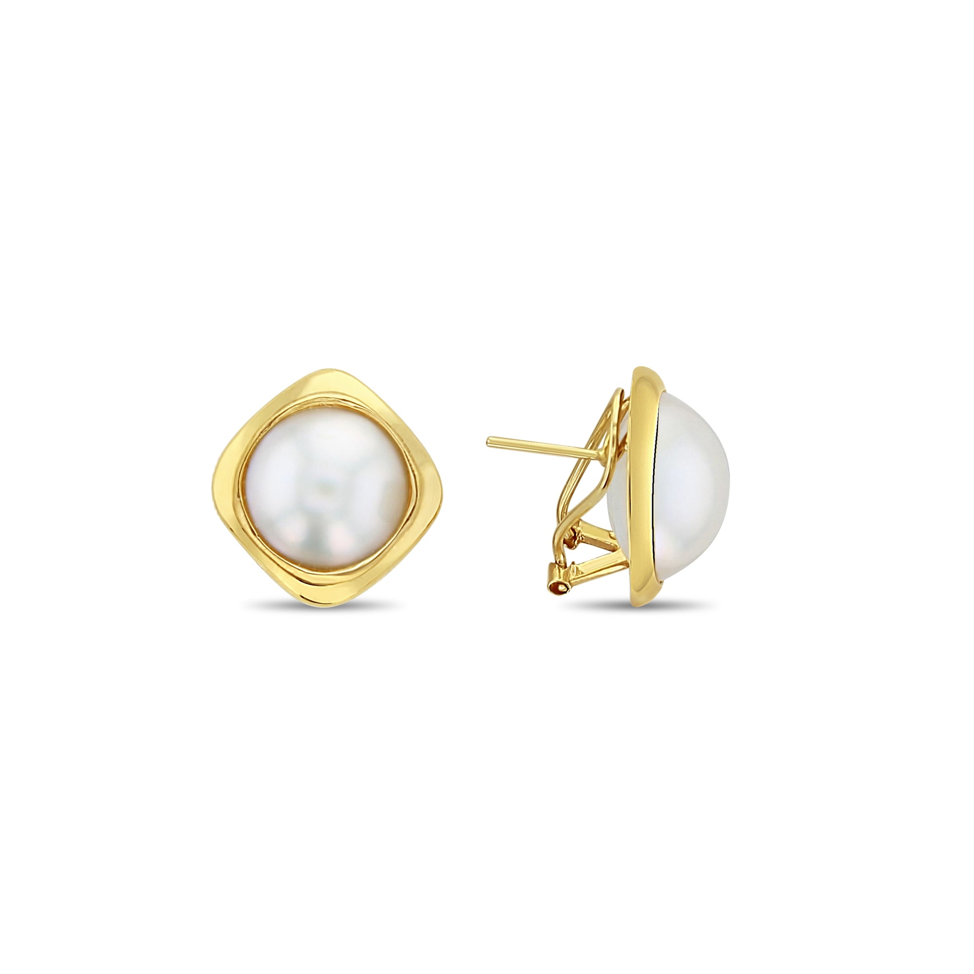Round Mabe Pearl Earrings with Square Bezel - Elegant Pearl Jewelry for Women | Perfect for Weddings, Parties & Special Occasions