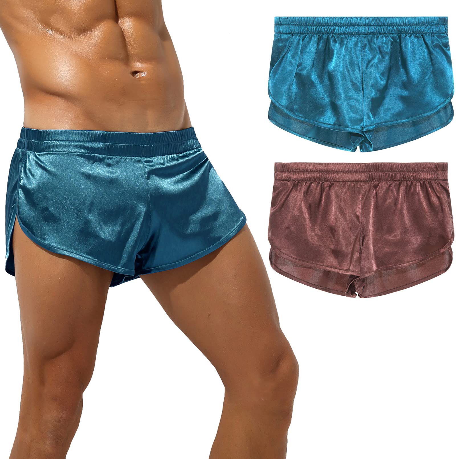 SEAUR Men's Satin Shorts - Split Side Sleep Shorts, Silky Loose Pajama Bottoms, Jockstrap Boxer Briefs for Lounge & Sleepwear | Perfect for Summer Nights, Home Relaxing & Vacation Comfort