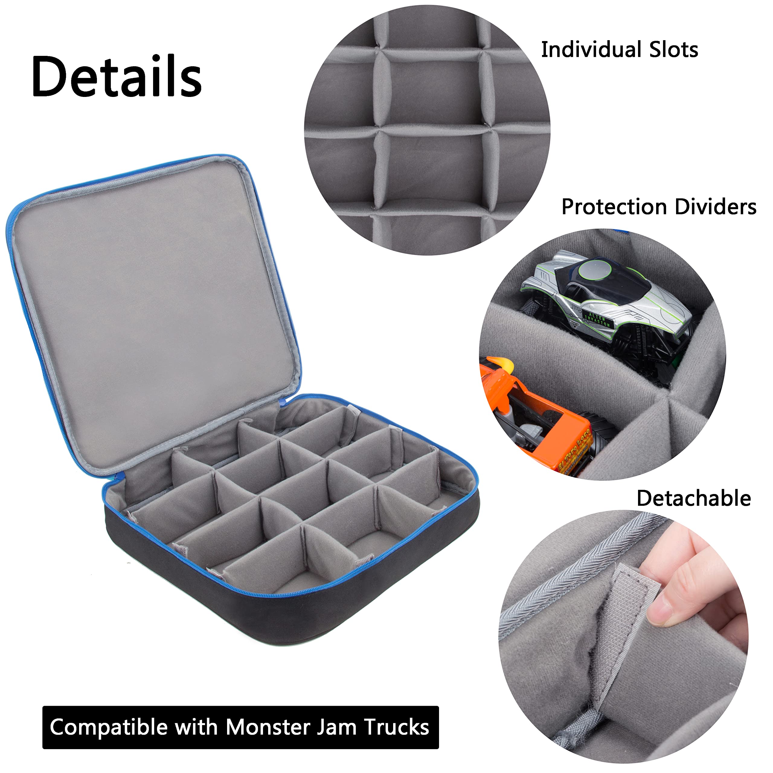KISLANE Durable Black Carrying Case for 12 Monster Jam Toy Trucks - Kids Vehicle Storage Organizer Bag - Perfect for Travel, Playdates & Toy Organization