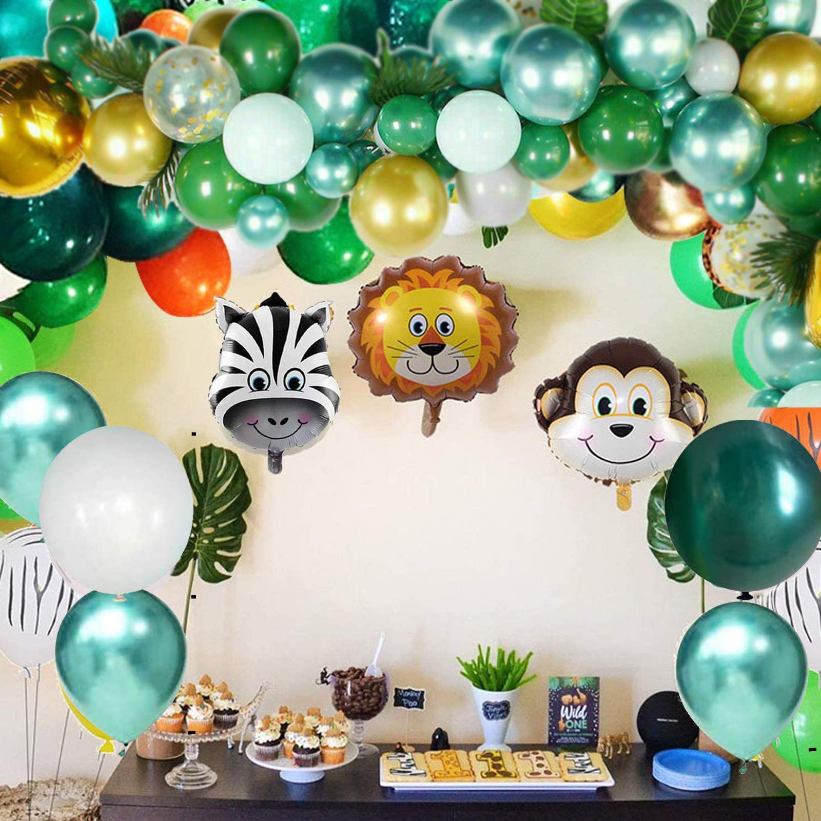 Jungle Safari Party Decorations 68 Pack - Green & Gold Balloons with Palm Leaves for Kids Birthday, Baby Shower & Tropical Theme Parties | Perfect for Jungle-Themed Celebrations, Birthday Decor & Safari Adventure Events