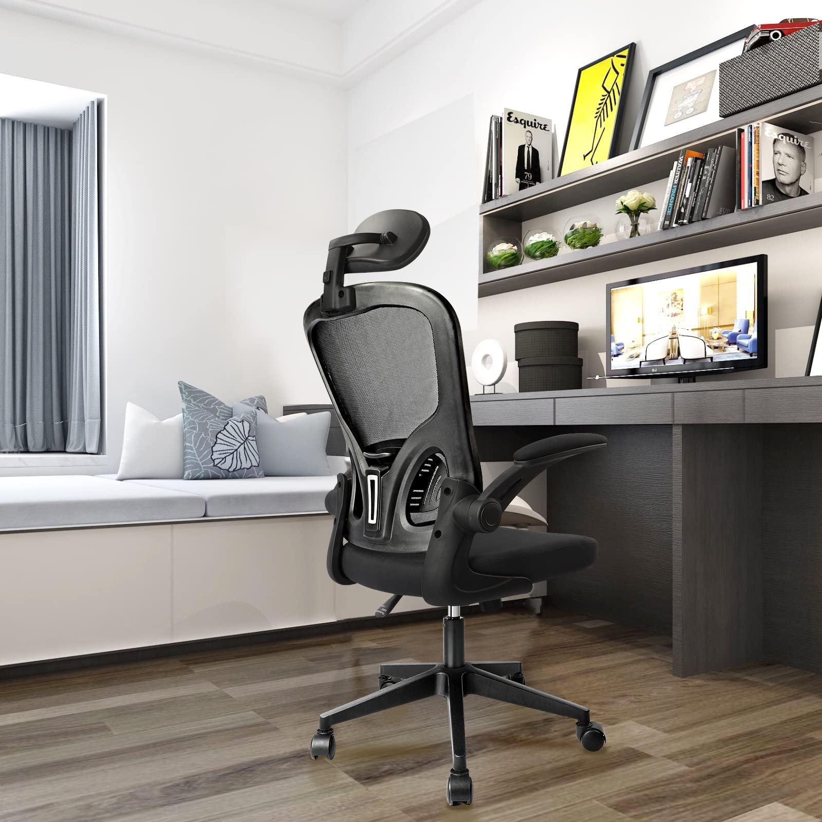 Ergonomic Office Chair with Adjustable Headrest & Lumbar Support - High Back Computer Desk Chair for Home Office - Comfortable Swivel Task Chair for Long Hours Work, Gaming & Study (Black)