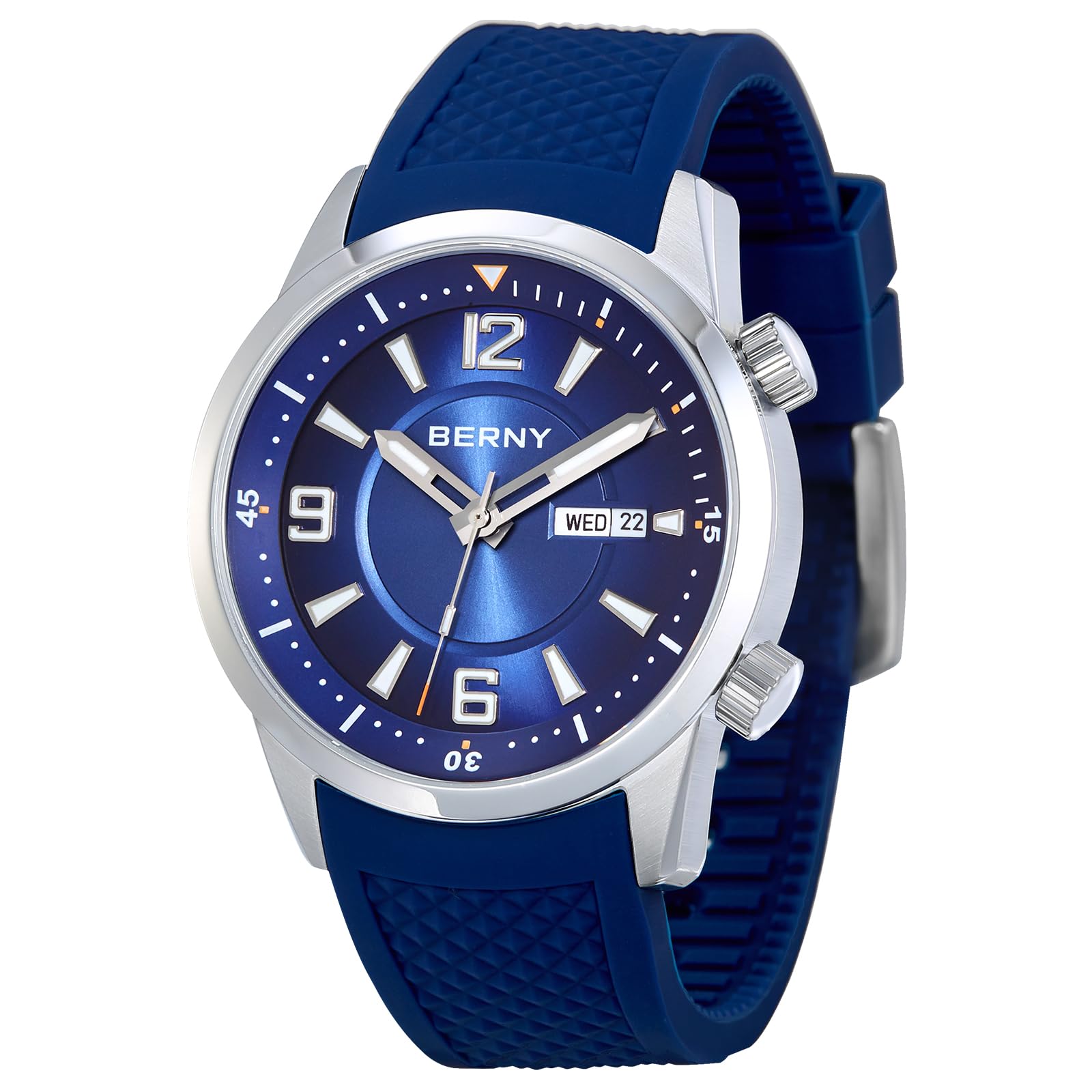 BERNY Men's Automatic Dive Watch - 20ATM Waterproof, Sapphire Glass, Super Luminous - Mechanical Wristwatch with Screw-Down Crown & Silicone Band - Perfect for Scuba Diving, Swimming and Outdoor Adventures