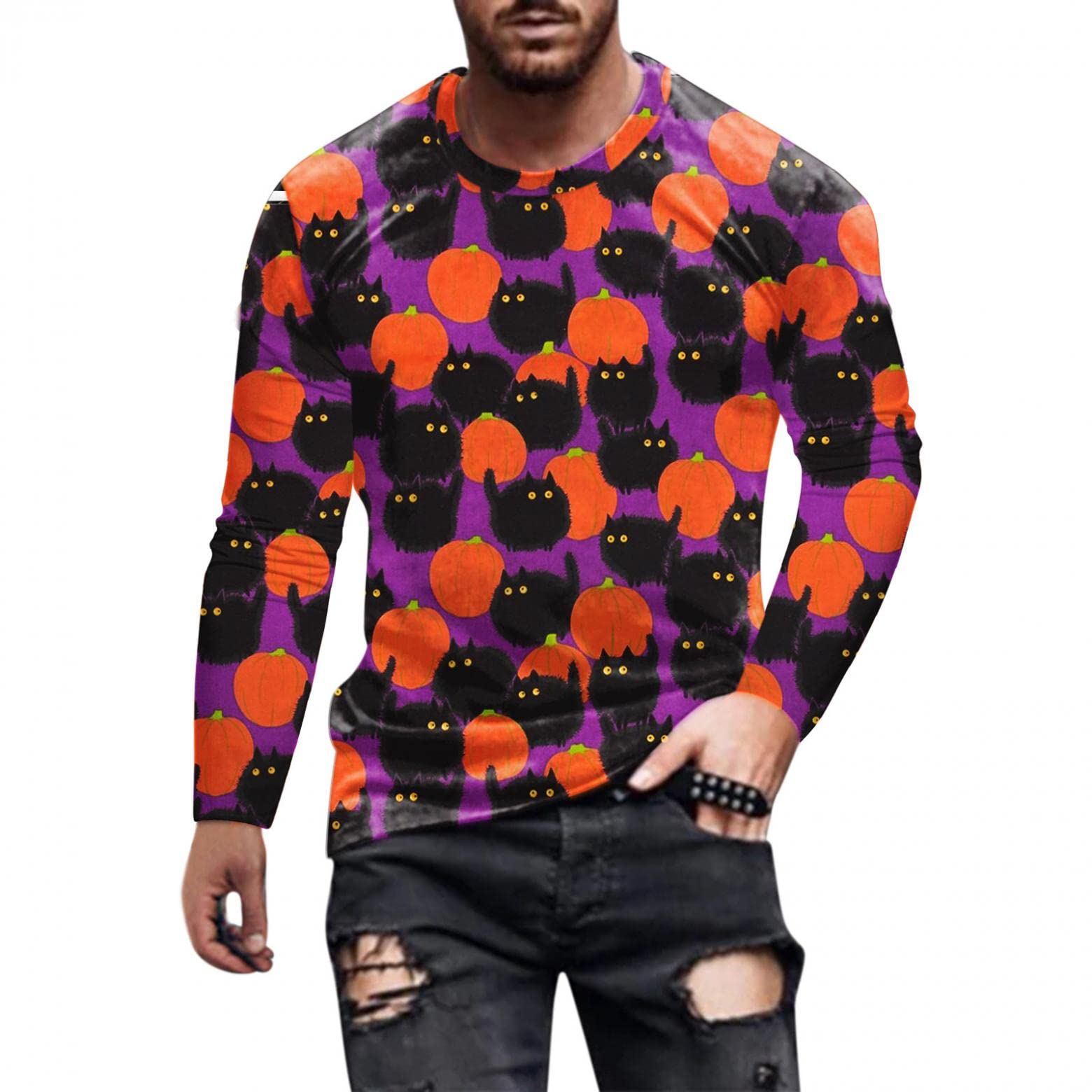 WOCACHI Men's Long Sleeve T-Shirt - Faith Jesus Cross & Lion Print Athletic Tee for Workout, Streetwear & Autumn Fashion | Christian Apparel, Gym Wear & Casual Outfit