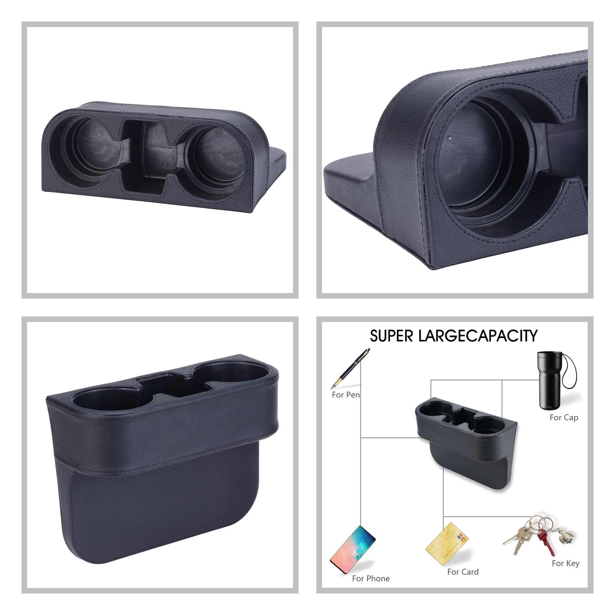 Premium Black Multifunctional Car Cup Holder & Seat Gap Organizer - Phone & Bottle Storage with Stylish Black Stitching | Perfect for Road Trips, Commuting & Travel Accessories