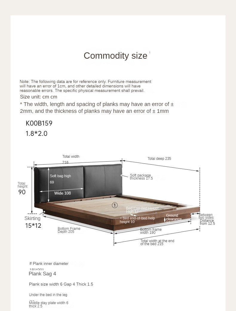 Premium Black Walnut Solid Wood Leather Upholstered Floating Bed Frame - Modern Platform Bed for Bedroom, Guest Room, or Master Suite