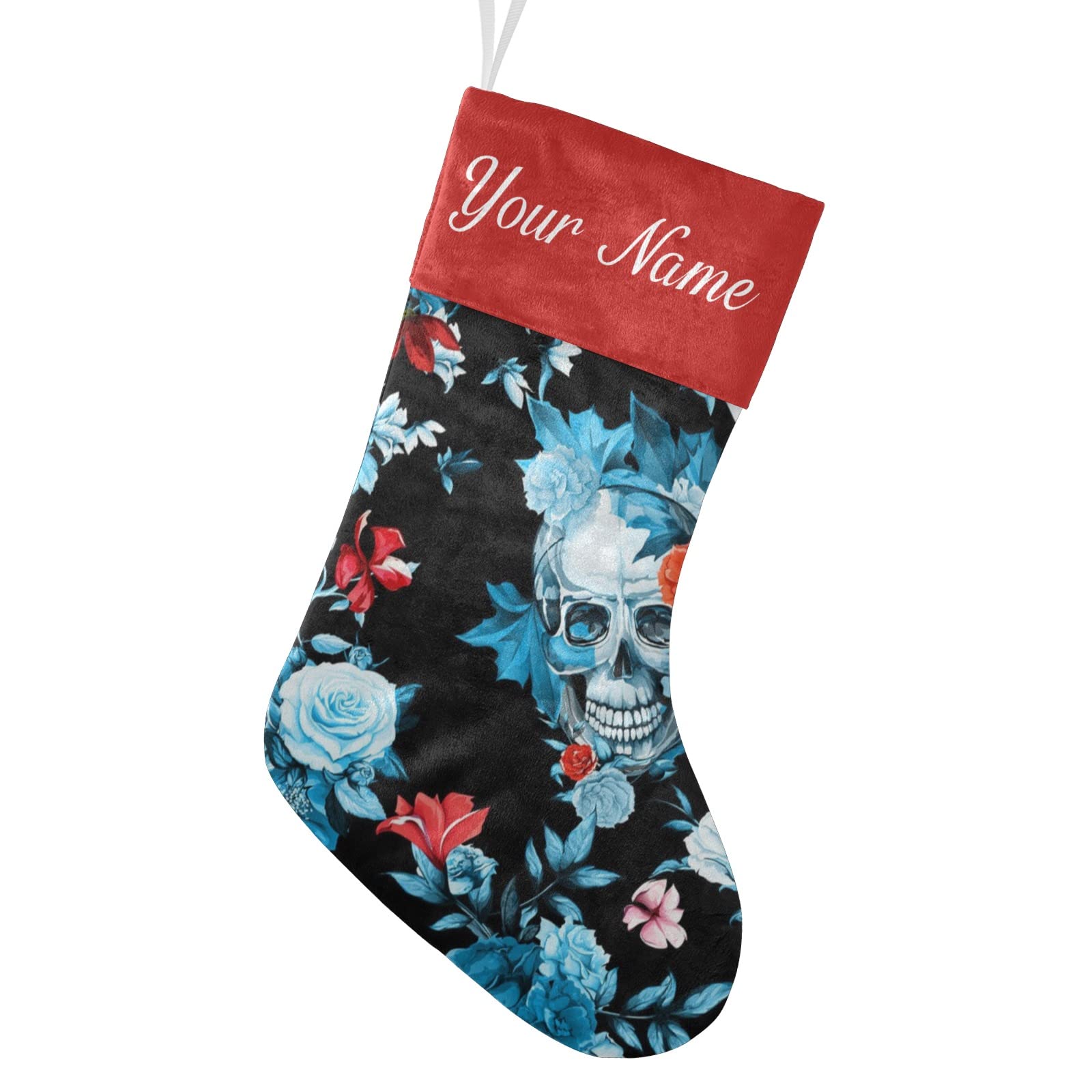 Vintage Skull Floral Christmas Stockings - Personalized Name Holiday Socks for Family Party Decor (17.52 x 7.87 Inch) - Unique Gift for Xmas, Halloween & Gothic Home Decor