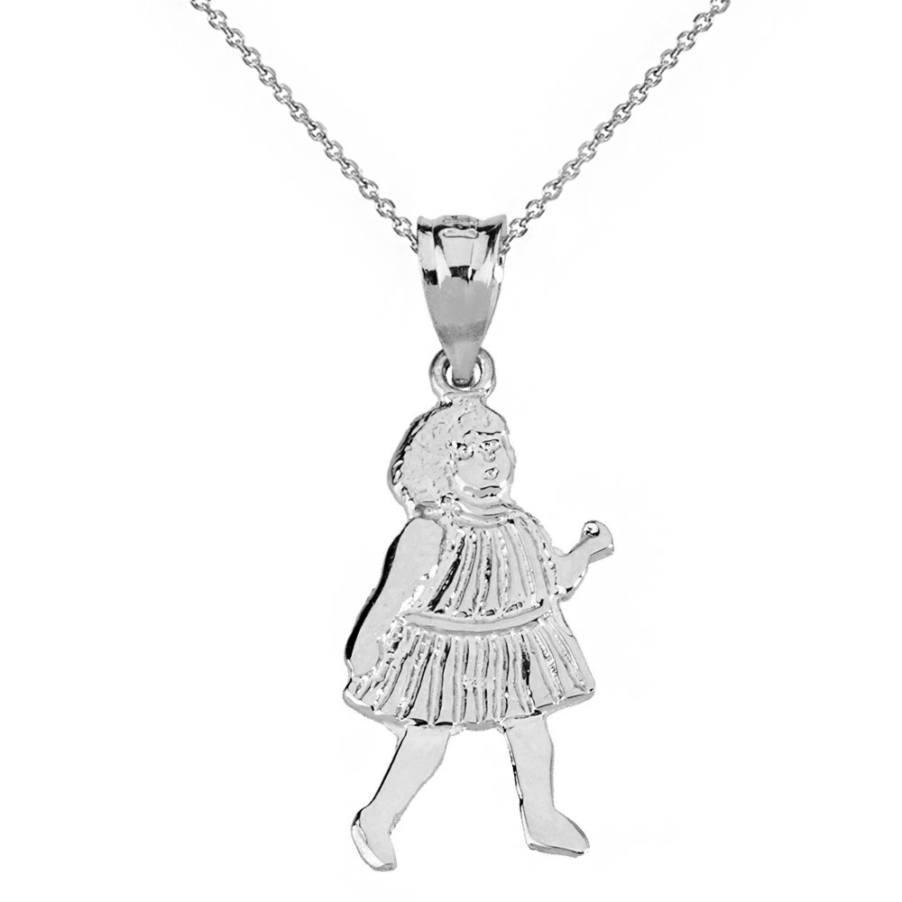 14K White Gold Little Girl Charm Pendant Necklace for Kids - Perfect Gift for Birthdays, Christenings & Special Occasions