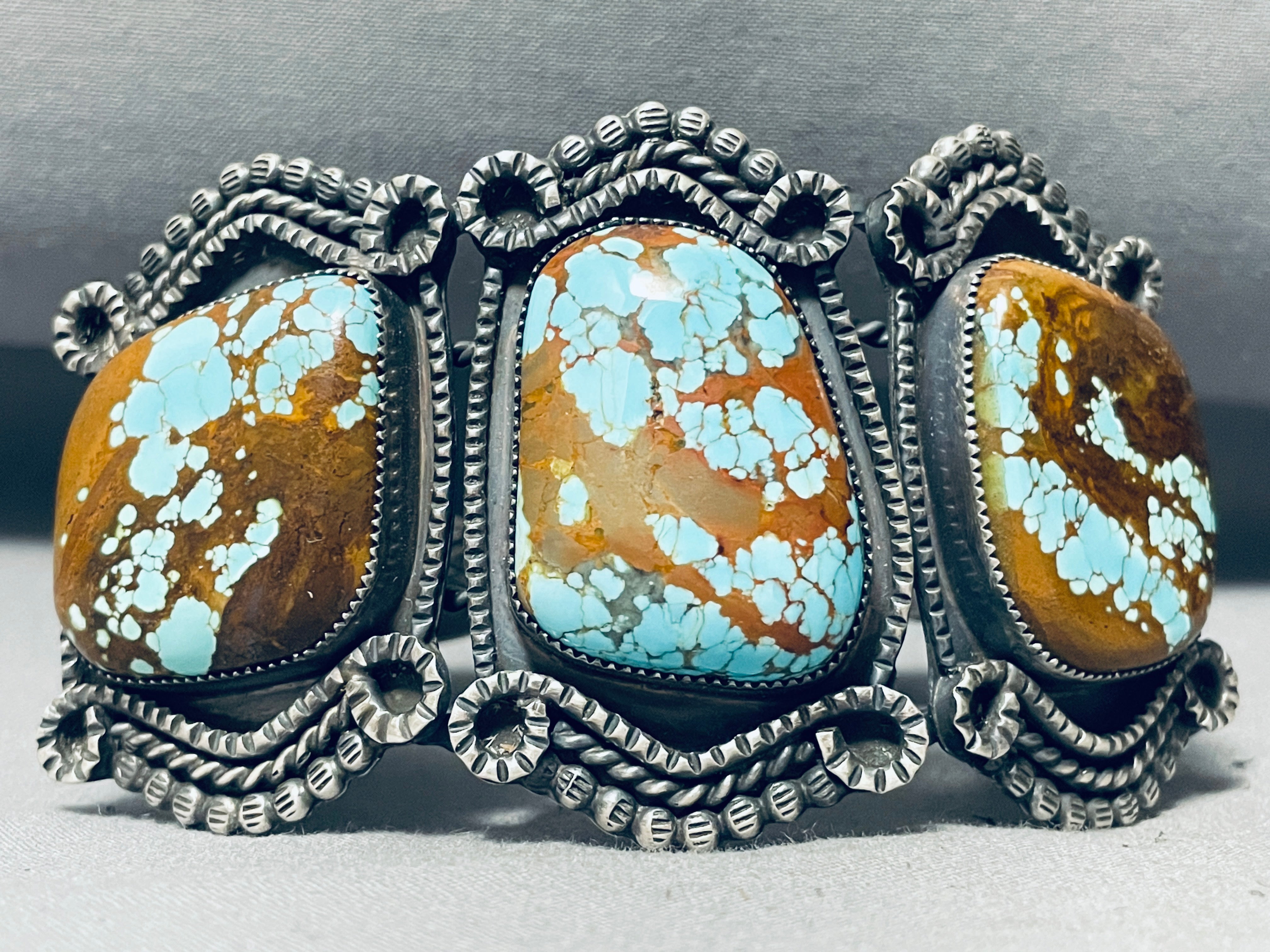 127 Grams Heavy Native American Navajo #8 Turquoise Sterling Silver Bracelet Cuff