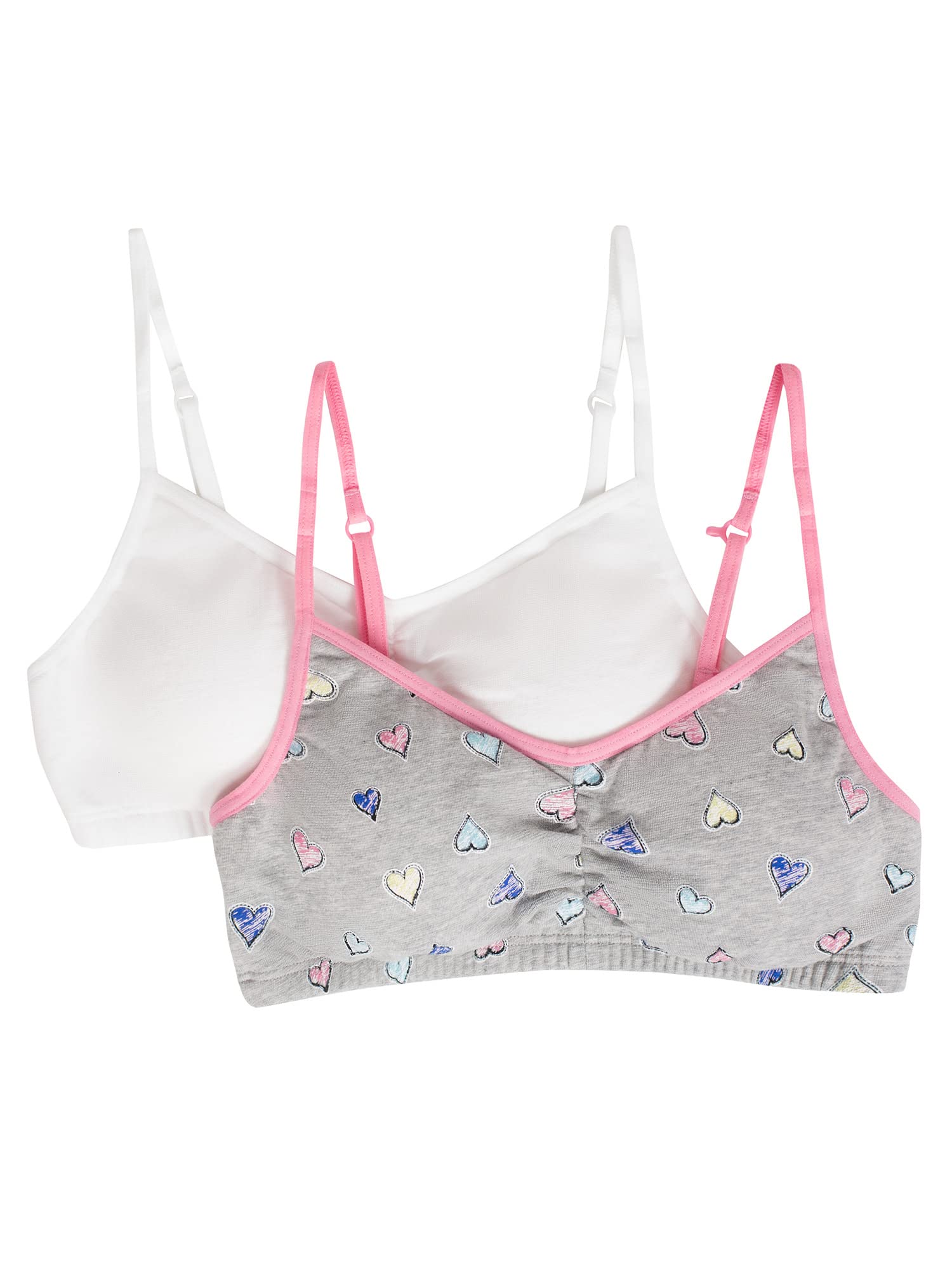 Fruit of the Loom Girls' Training Bras with Removable Pads, 2-Pack - Soft Cotton Comfort for Growing Teens, Perfect for School & Sports Activities