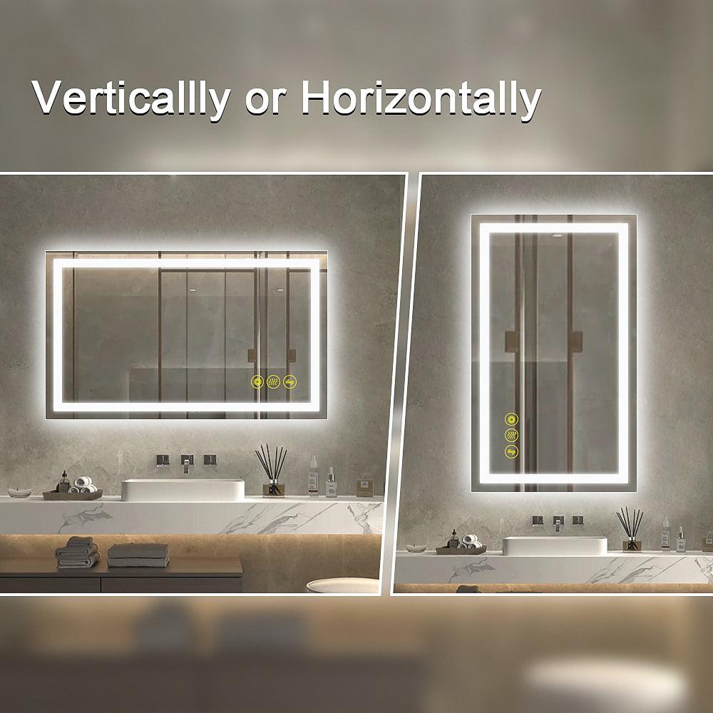 GlareGuard Rectangular Anti-Fog Dimmable LED Bathroom Mirror with Backlit - Perfect for Makeup, Shaving & Skincare Routine