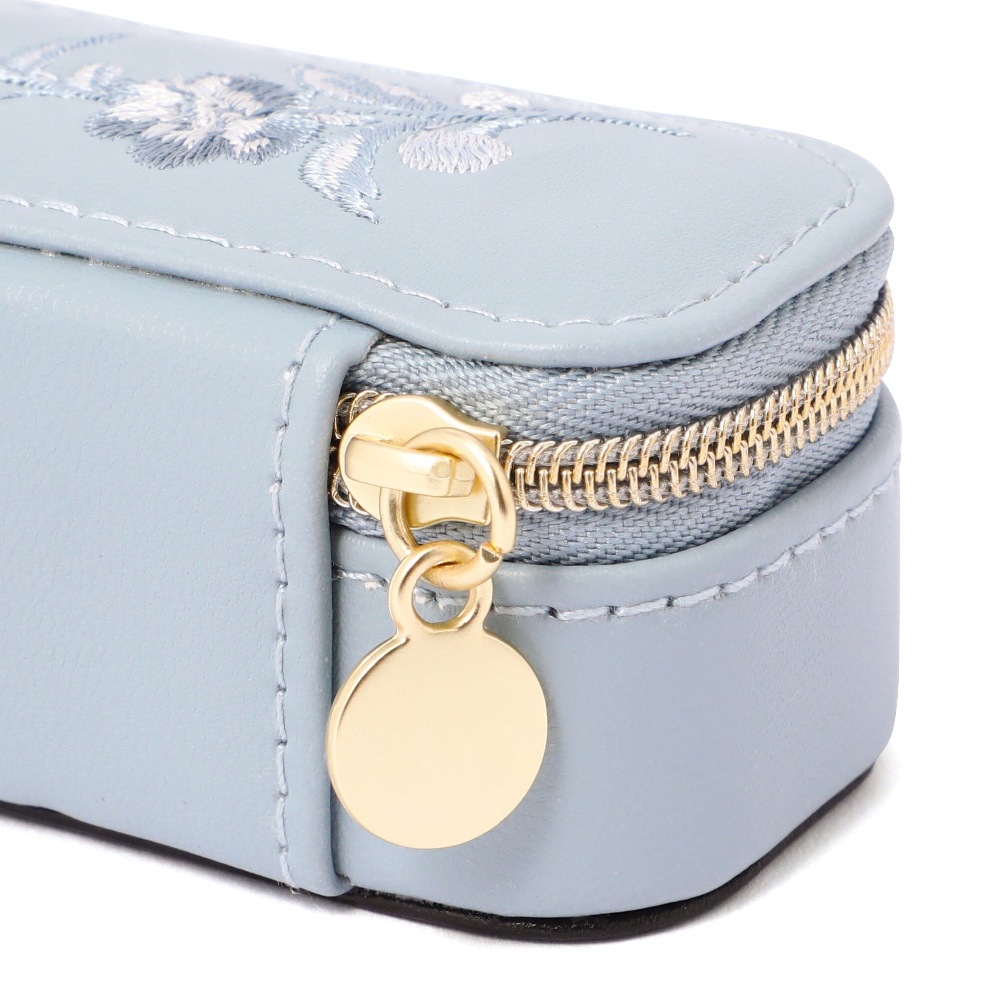 Blue Embroidery Flower Mini Travel Jewelry Box - Portable Organizer for Rings, Necklaces & Earrings | Perfect for Vacation, Business Trips & Gift Giving