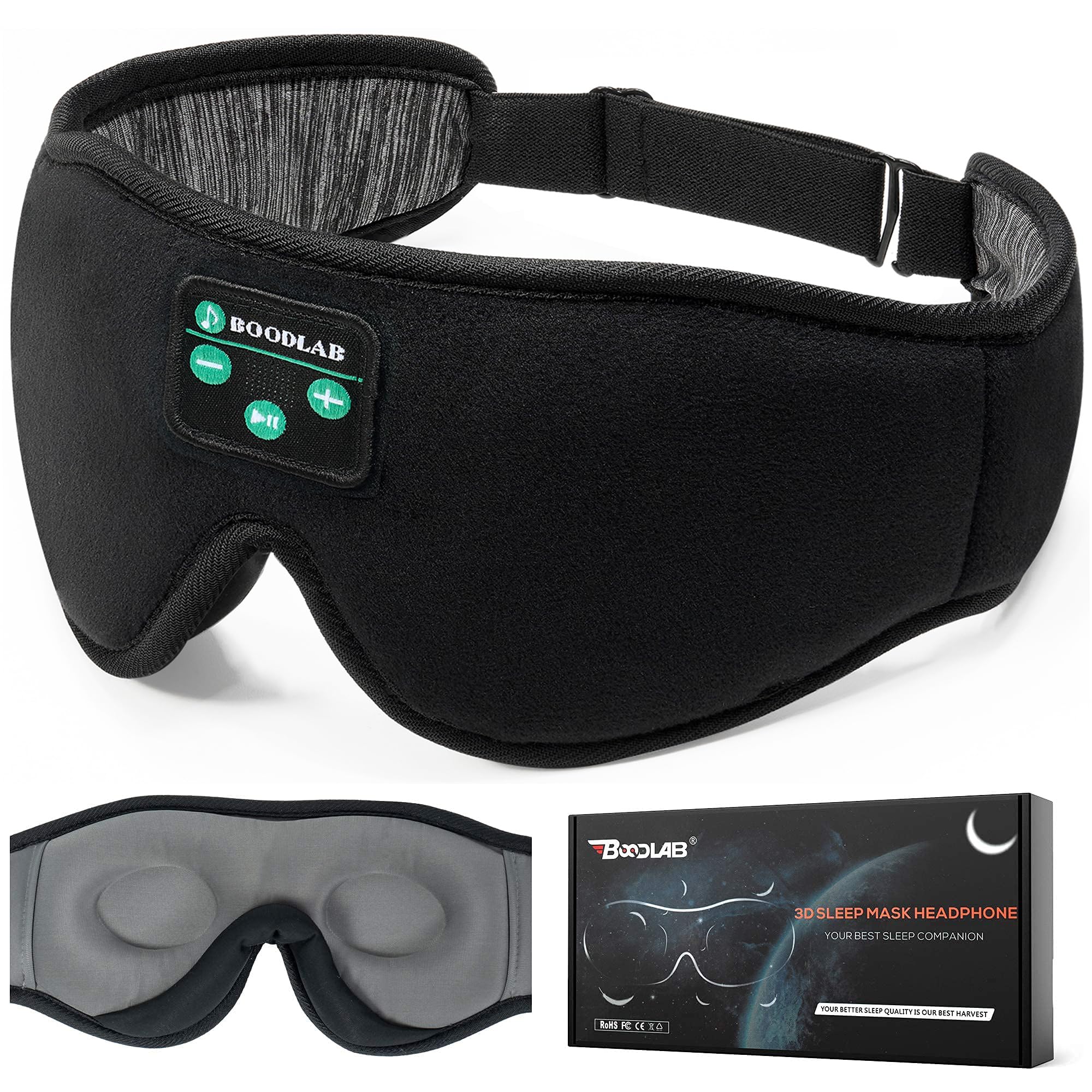 Wireless Bluetooth Sleep Mask with Built-in Headphones, Adjustable Stereo Speakers & Microphone - Comfortable Eye Mask for Sleeping, Meditation & Travel - Perfect Gift for Women, Men & Insomnia Relief