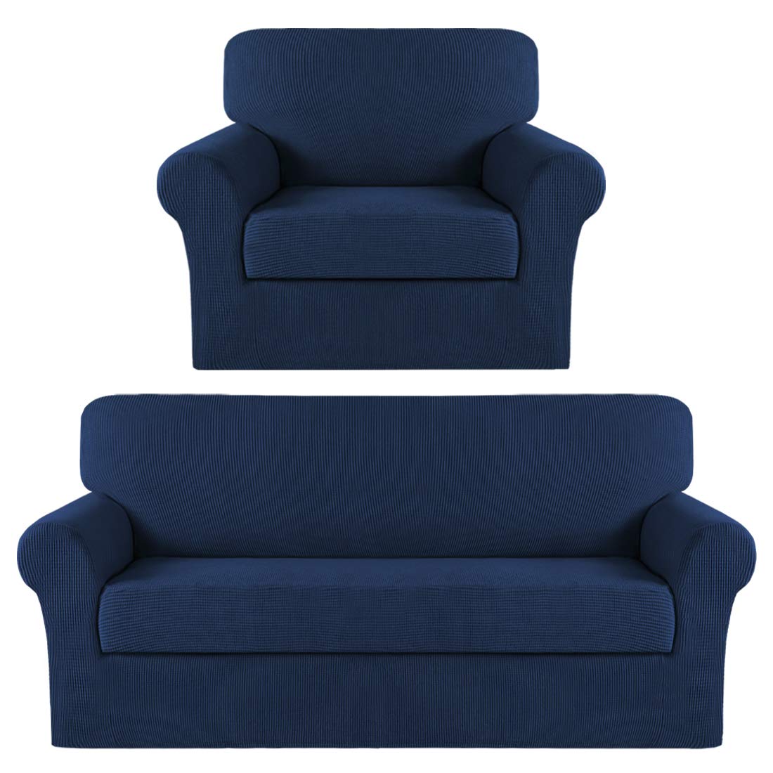 Turquoise 2-Piece Sofa Slipcover Set with Matching Chair Cover - Navy Blue Stretchable Furniture Protector for Living Room Couches | Perfect for Pet Owners & Family Gatherings