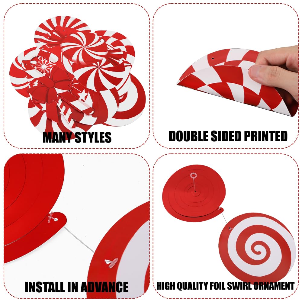 60pcs Christmas Candy Hanging Swirl Decorations - Red & White Peppermint Candy Cutouts for Xmas Party, Classroom & Home Decor - Perfect for Holiday Ceiling Streamers and Festive Wall Hangings