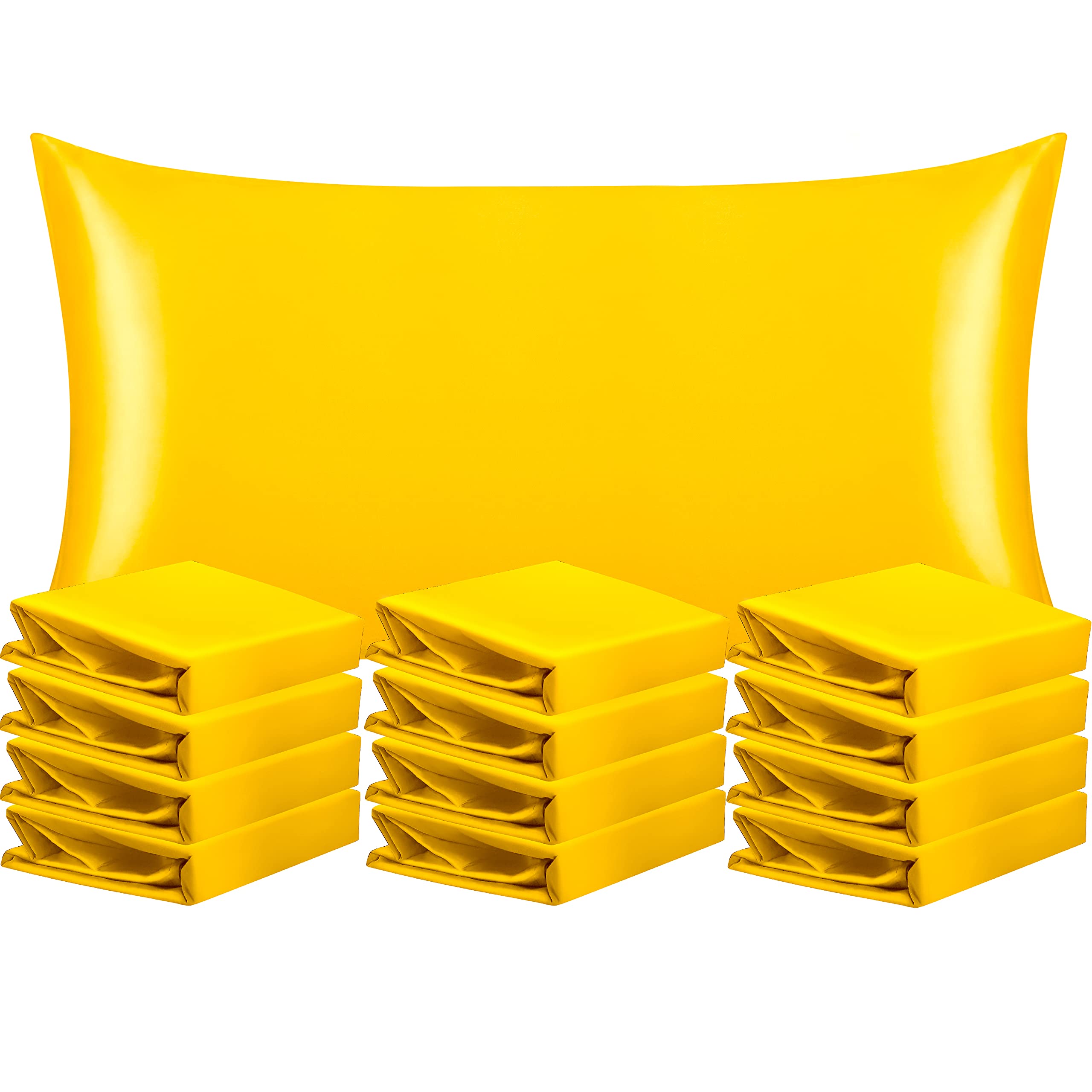 NTBAY 12 Pack Satin King Pillowcases for Hair and Skin Care - Luxurious 100% Silk Pillow Cases with Envelope Closure, 20 x 36 Inches, Yellow - Perfect for Bedroom, Hotel, Travel & Gift