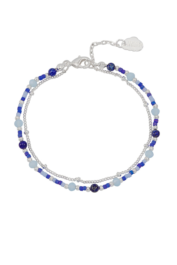Mini Blue Gemstone Duo Chain Bracelet - Elegant Dainty Jewelry for Women - Perfect for Everyday Wear & Special Occasions