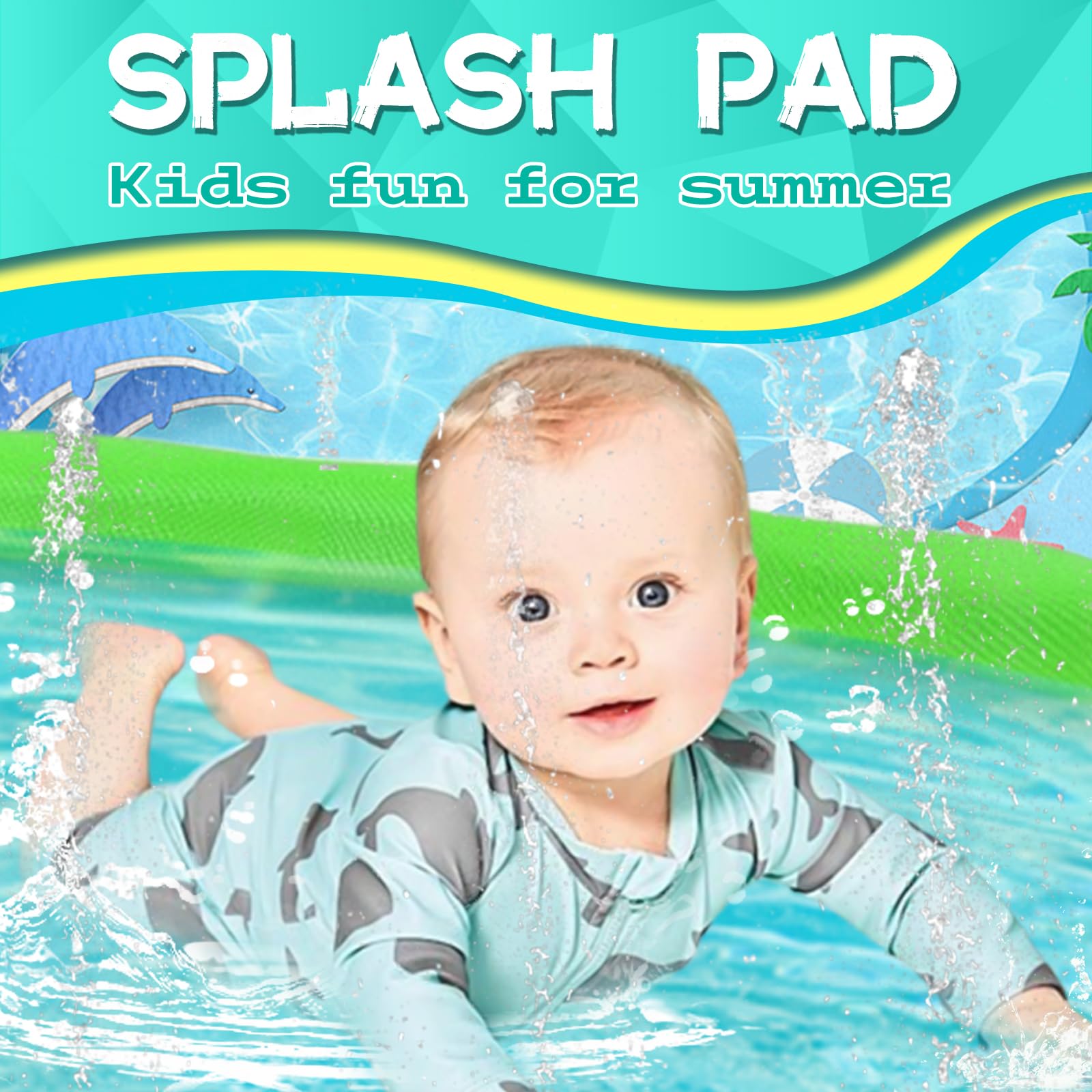**Heeyoo Non-Slip Splash Pad for Kids & Toddlers – Outdoor Water Play Mat, Summer Sprinkler Pool, Durable & Scratch-Resistant for Dogs – Perfect for Backyard, Park, and Beach Fun**