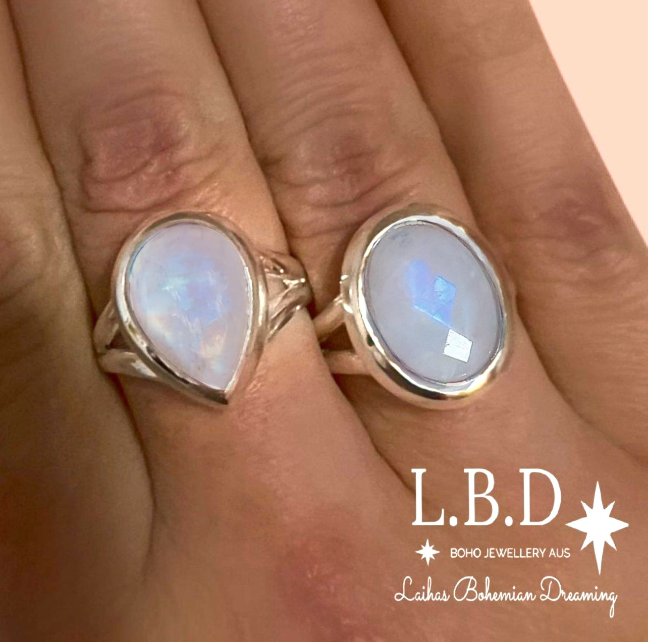 Laihas Iridescent Oval Moonstone Ring for Women - Elegant Handmade Silver Jewelry - Perfect for Wedding, Engagement, Anniversary & Everyday Wear