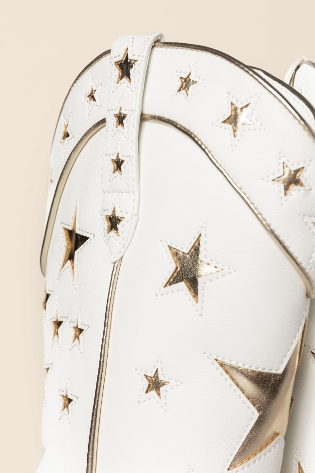 Dollie Women's White and Gold Metallic Star Ankle Boots - Stylish Fashion Booties for Parties, Concerts & Night Out