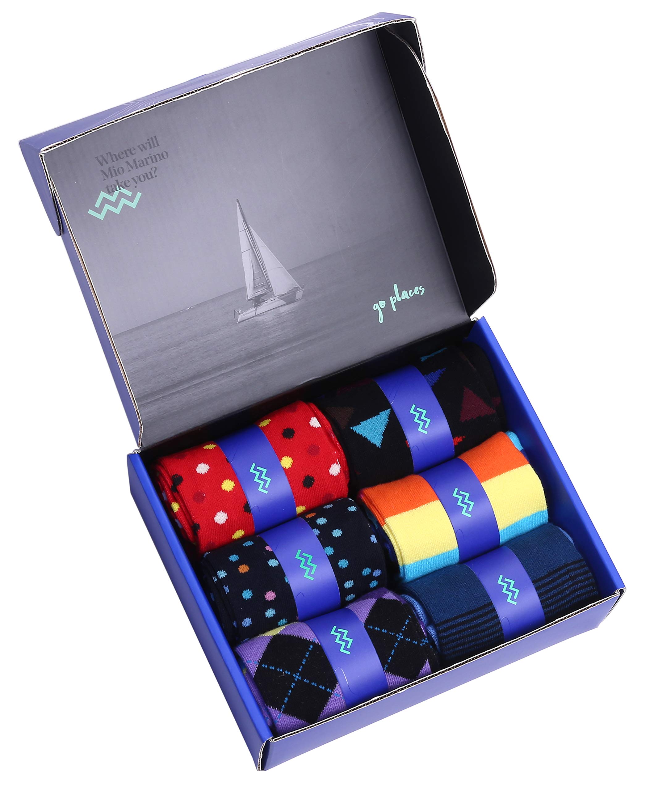 Marino Men's Dress Socks - 6 Pack Colorful Cotton Casual Socks for Business & Daily Wear - Funky Patterned Socks for Office, Party & Gift Giving