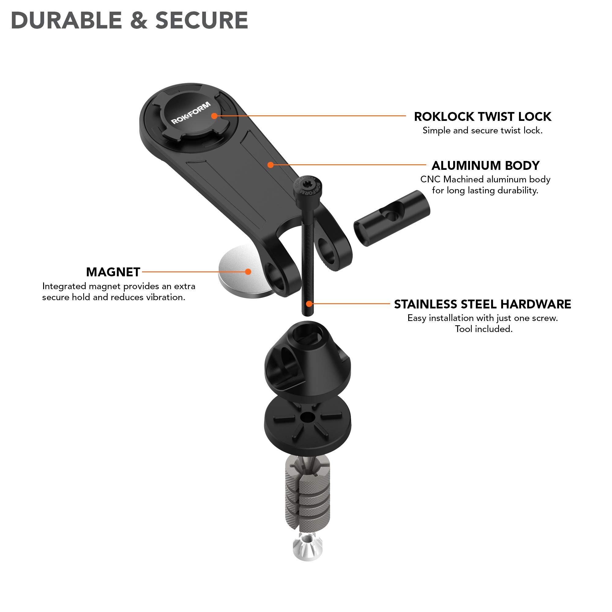 Rokform Pro Series Motorcycle Stem Phone Mount - Universal 12-24mm Fit for Sport Bikes, Quad Tab Twist Lock & Built-in Magnet Secure Mount (Black) - Perfect for GPS Navigation & Hands-Free Riding