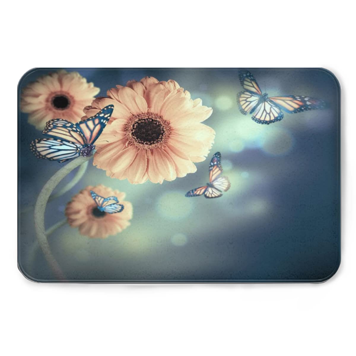 Non-Slip Flannel Mat - Soft Absorbent Kitchen & Bathroom Rugs with Spring Daisy Flowers & Butterflies Design - 16x24 Inch Waterproof Floor Mat for Living Room, Bedroom, Pet Areas - Perfect for High Traffic Areas & Cozy Home Decor