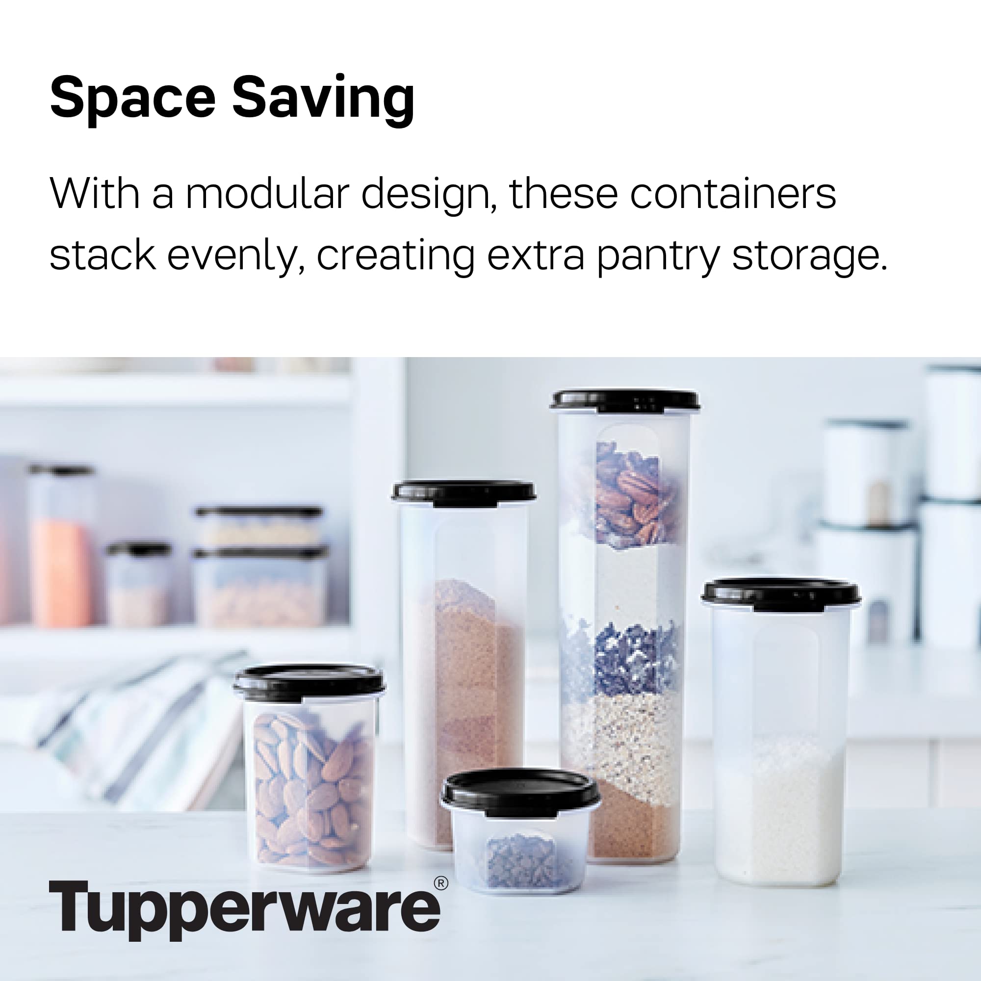 Tupperware Modular Mates Oval 5-Piece Food Storage Container Set with Lids (2 Cup, 4.75 Cup, 7.25 Cup, 9.75 Cup & 12.25 Cup) - Airtight, BPA Free, Dishwasher Safe Kitchen Organizers for Flour, Sugar, Cereal, Pasta & Dry Food Pantry Storage