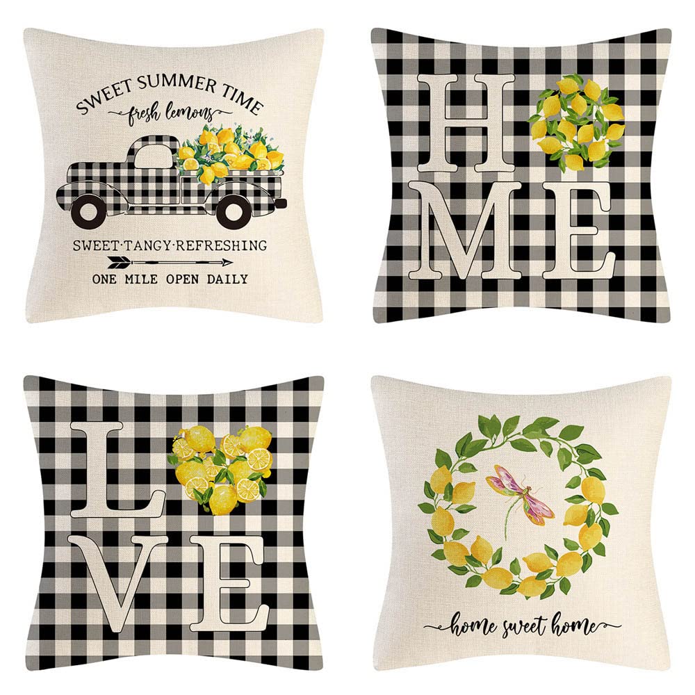 18x18 Inch Outdoor Pillow Covers Set of 4 - Decorative Linen Throw Pillow Cases for Sofa, Couch, Bed & Car - Home Decor Gift (Lemon) | Perfect for Patio, Living Room & Outdoor Relaxation