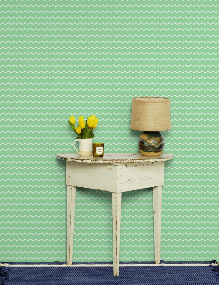 Fes Zag Wallpaper by Wallshoppe - Mermaid Green Peel & Stick Removable Wallpaper - Perfect for Bedroom, Nursery, and Home Office Decor