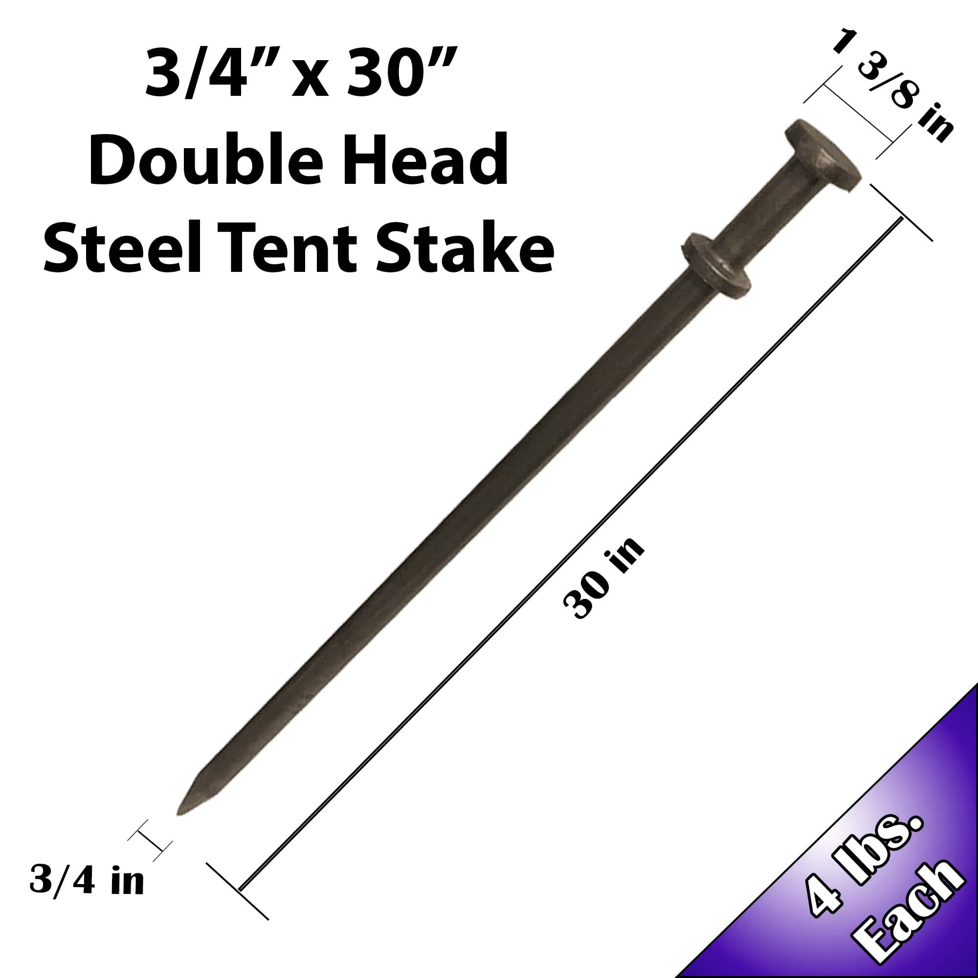 Double Head Heavy Duty Steel Tent Stakes - 3/4 x 30 Inch Ground Anchors for Commercial Inflatables, Party Tents & Camping Shelters (10-Pack) - Perfect for Outdoor Events, Beach Weddings and RV Camping