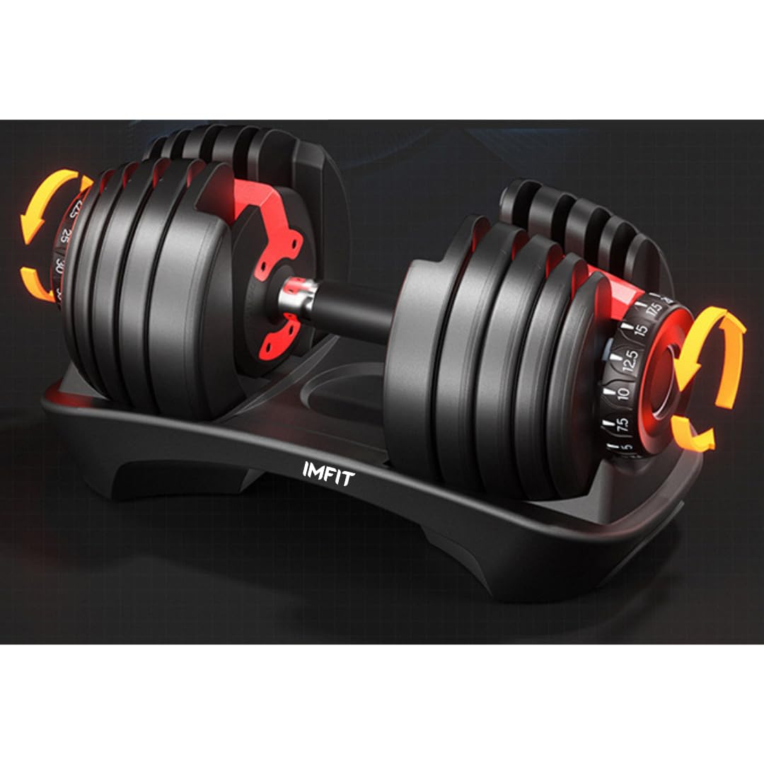 IMFit Adjustable Dumbbells 5-52.5lbs Set of 2 with Free Hand Grip - 15 Weight Settings, Space-Saving Design for Home Gym - Perfect for Strength Training, HIIT Workouts & Full-Body Exercises