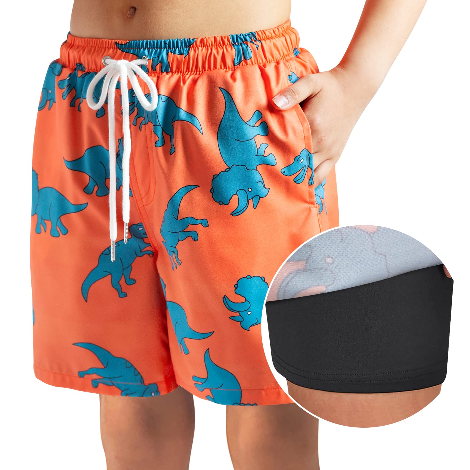 **Boys Swim Trunks Quick Dry with Boxer Brief Liner - UPF 50+ Sun Protection for Beach, Pool & Water Sports**    *Use Case: Perfect for swimming, surfing, beach vacations, and summer outdoor activities.*