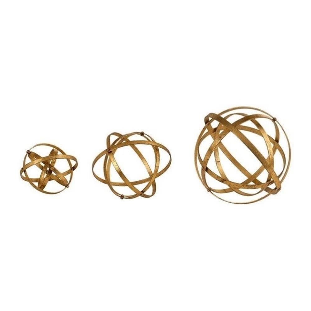 BOWERY HILL Modern Iron Gold Sphere Decor Set of 3 - Elegant Home & Office Tabletop Decor for Living Room, Bedroom, or Desk Accessories