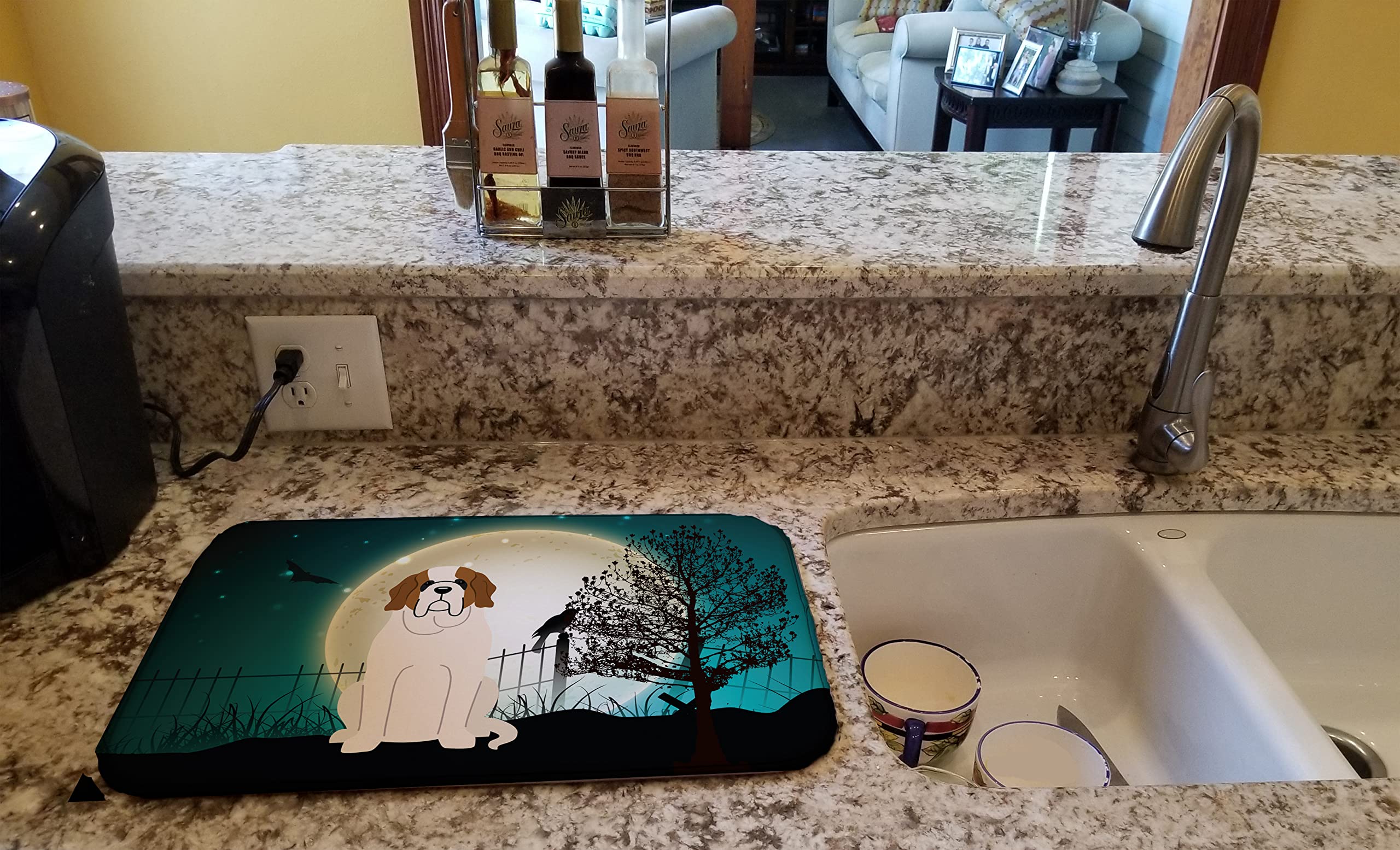 Scary Saint Bernard Dish Drying Mat - Absorbent Kitchen Counter Pad (14x21