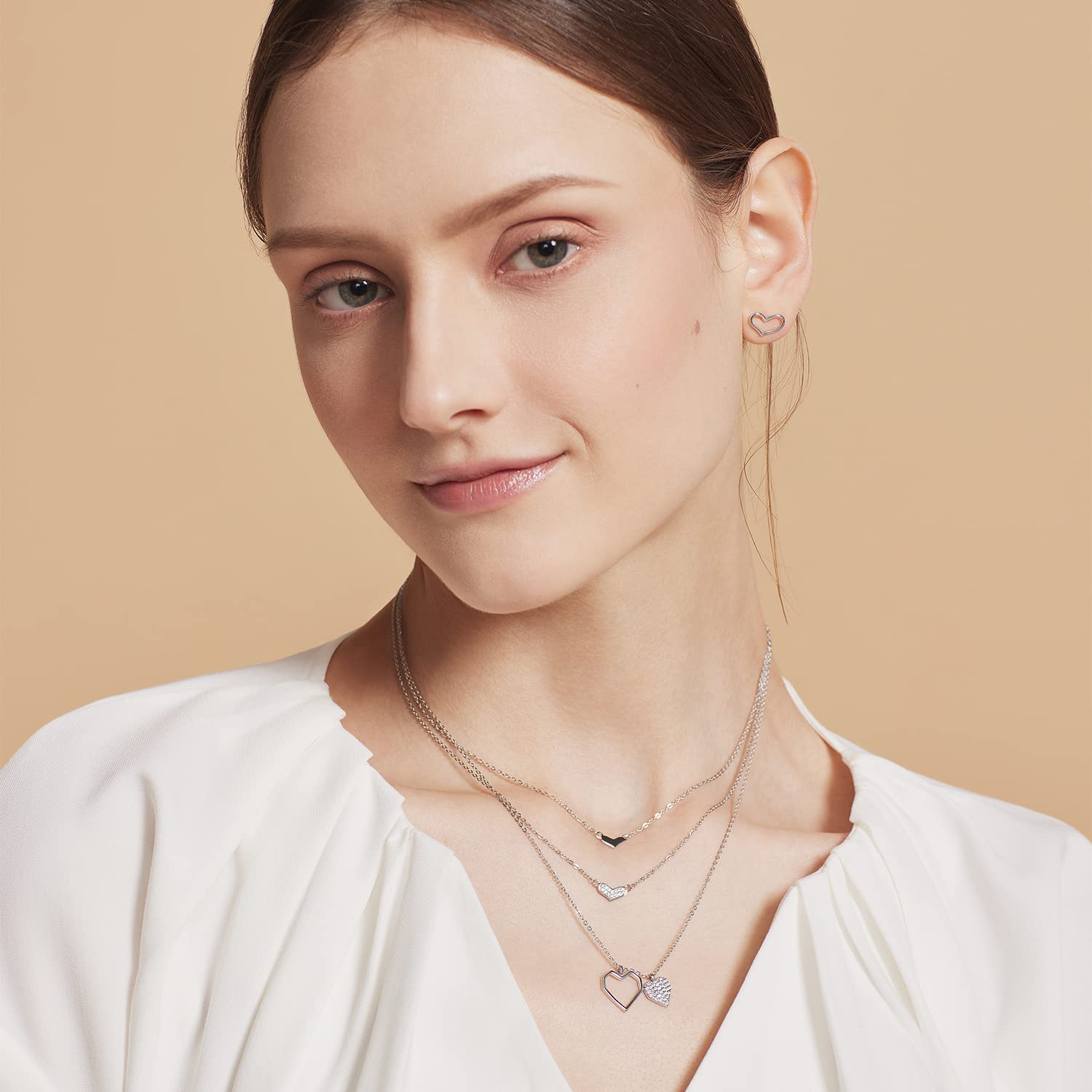 Meissa Double Layered 925 Sterling Silver Heart Pendant Necklace for Women - Rose Gold Plated Stackable Layering Necklace Jewelry Gift for Mom, Wife, Girlfriend | Valentine's Day, Mother's Day, Anniversary Gift Idea | Perfect for Everyday Wear, Date Night & Special Occasions