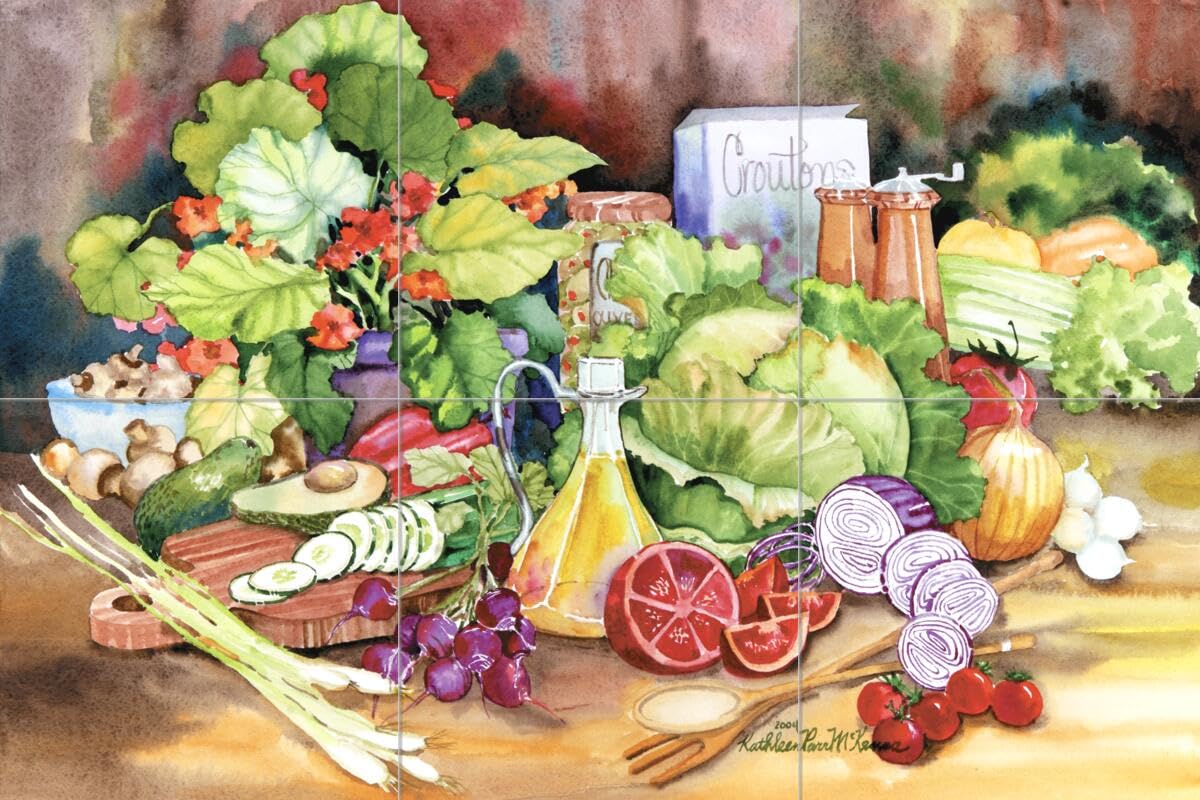Ceramic Backsplash Tile Mural - Kitchen & Garden Salad Design by Kathleen Parr McKenna - Perfect for Modern Kitchen Renovations & Home Decor