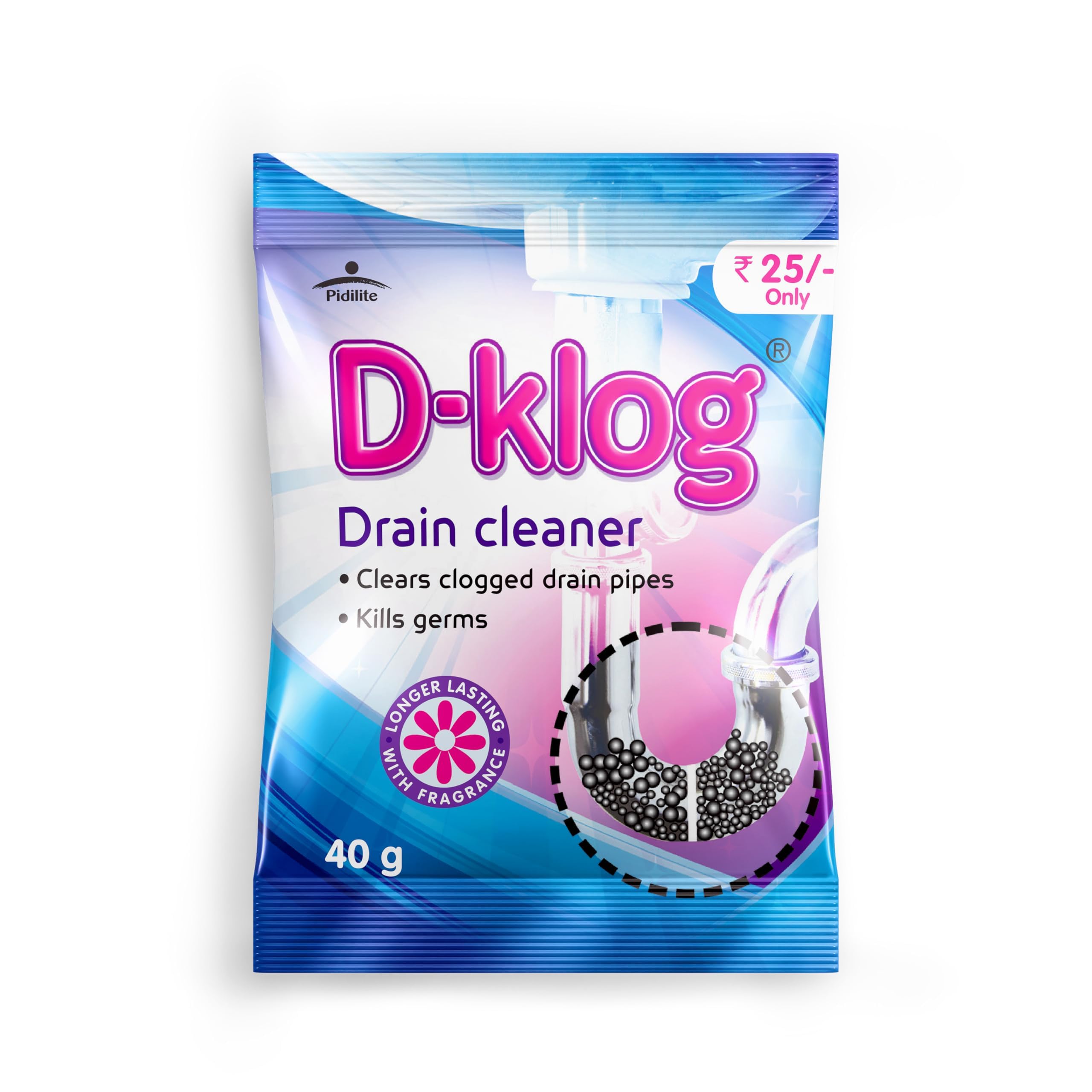 D-Klog Drain Cleaner Powder (40g x 8 Pack) - Fast Acting Clog Remover for Sinks, Toilets, Pipes & Septic Tanks - Works in 30 Minutes | No Manual Hassle | Ideal for Kitchen, Bathroom & Household Drain Maintenance