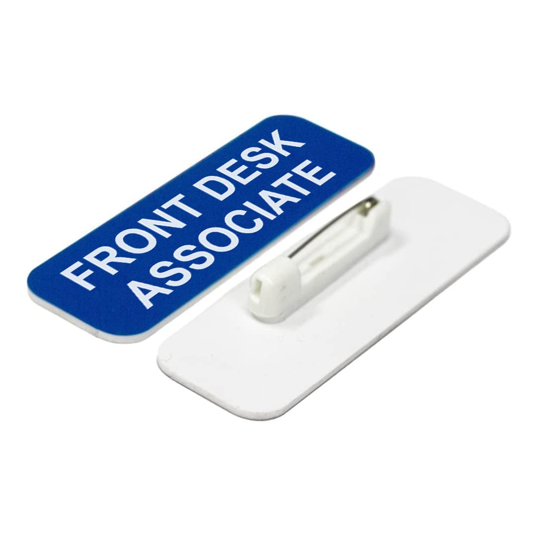 Front Desk Associate 1 x 3 Inch Name Tag Badge - Professional Blue ID Badges (3 Pack) - Perfect for Hotels, Offices & Customer Service
