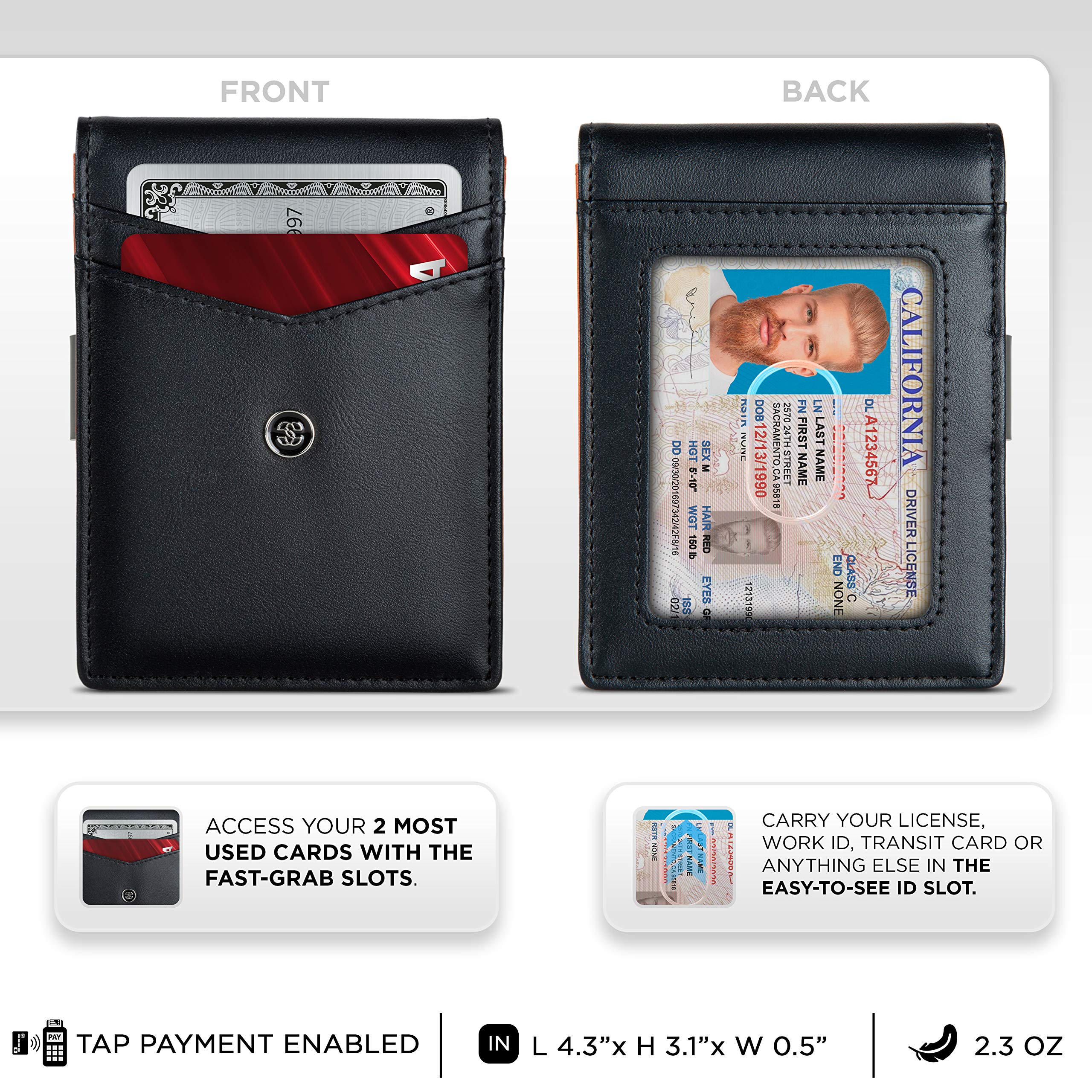 Suavell Genuine Leather Slim Wallets for Men - RFID Blocking Minimalist Card Holder with Money Clip | Perfect for Everyday Carry, Travel & Business (Black)
