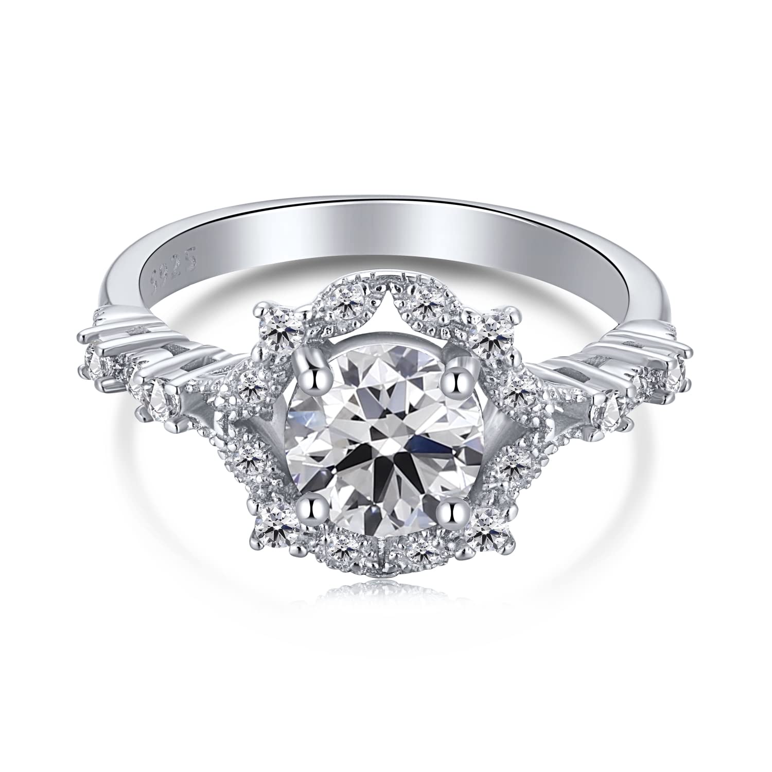 FEBE GLOWS 925 Sterling Silver Rhodium Plated 5A Zirconia Diamond Cut Ring for Women | Elegant Cubic Zirconia Wedding Band, Promise Ring & Anniversary Jewelry Gift | Perfect for Engagement, Valentine's Day & Special Occasions