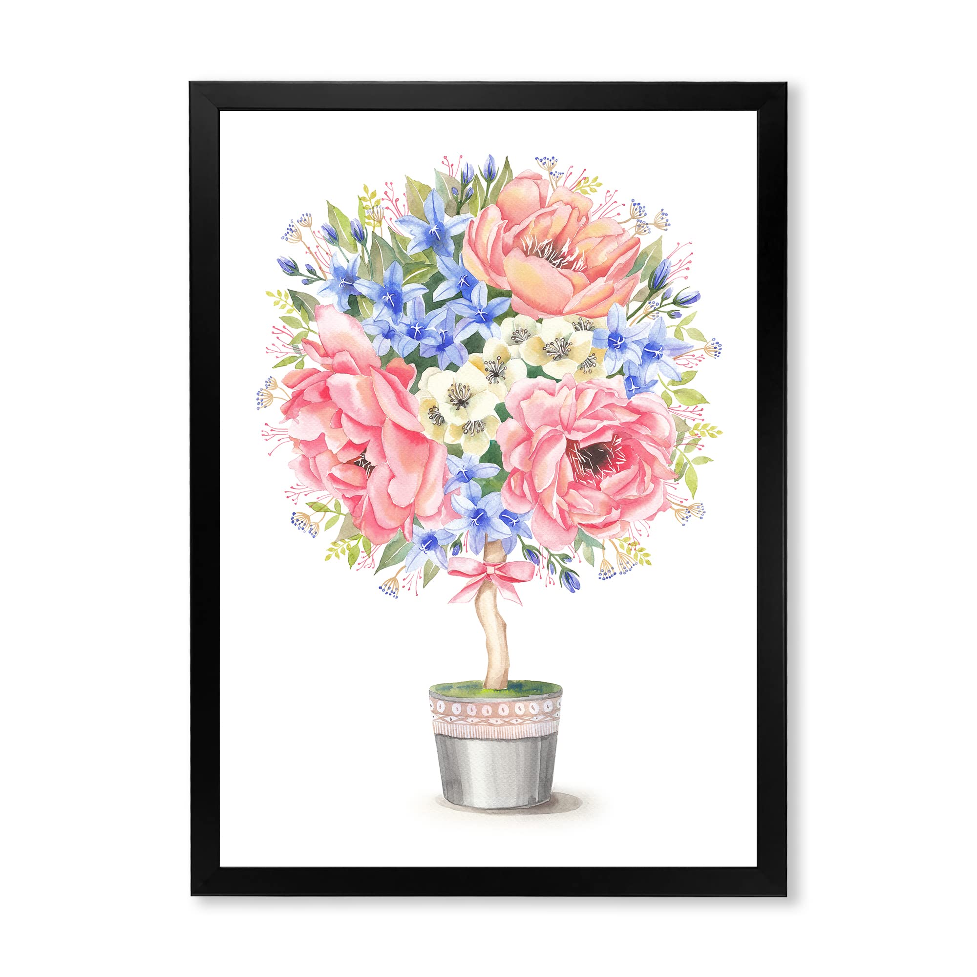 DesignQ Farmhouse Floral Potted Tree Wall Art with Bow - Perfect for Living Room, Bedroom & Home Decor