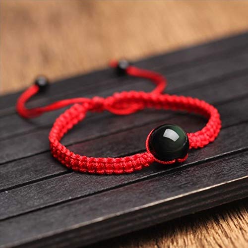 Handmade Lucky Bracelets for Women & Men - Red Black String with Obsidian Stone, Knot Rope Buddha Bangle - Perfect for Gifts, Meditation, and Positive Energy