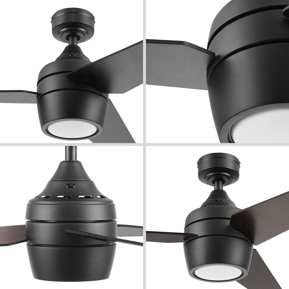 52 Inch Honeywell Eamon Matte Black Ceiling Fan with Light Kit and Remote Control - Quiet High Speed Cooling for Living Room, Bedroom, and Outdoor Patio